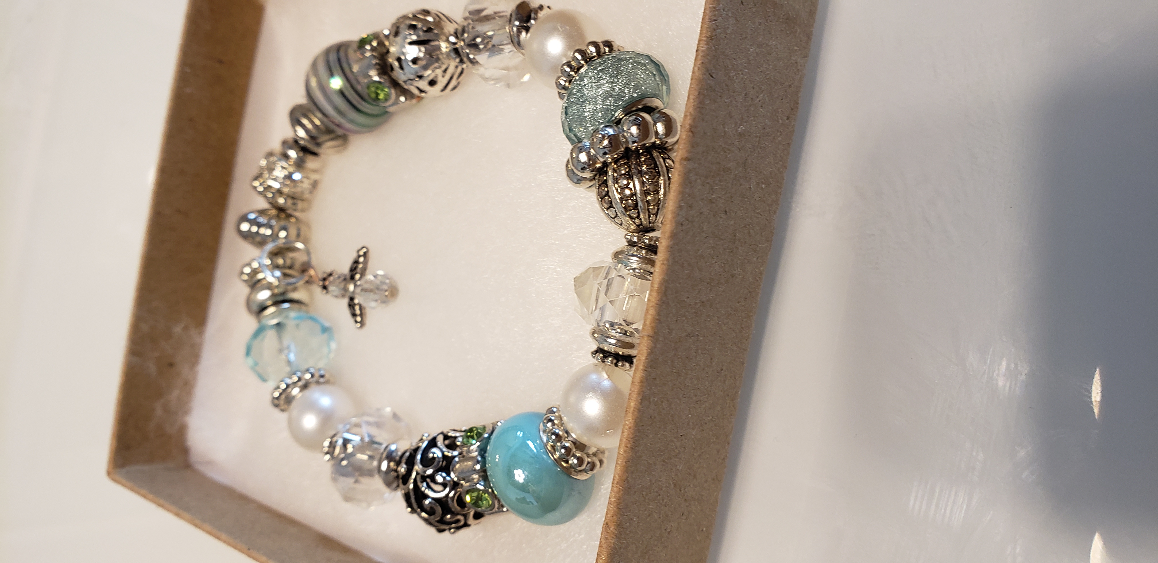 Turquois Beaded Bracelet with Angel Charm