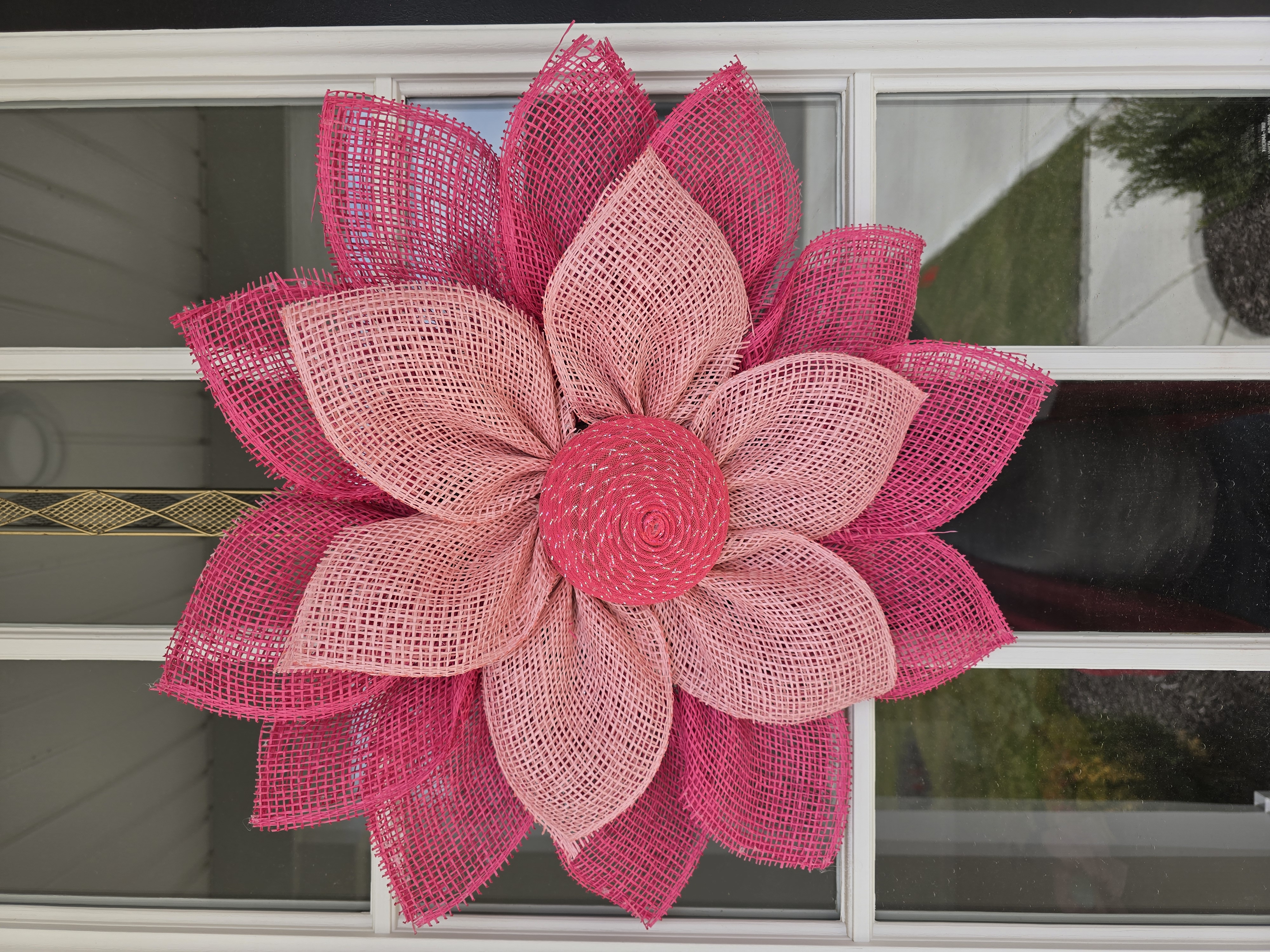 Handmade Pink and Fuscia Mesh Flower Wreath