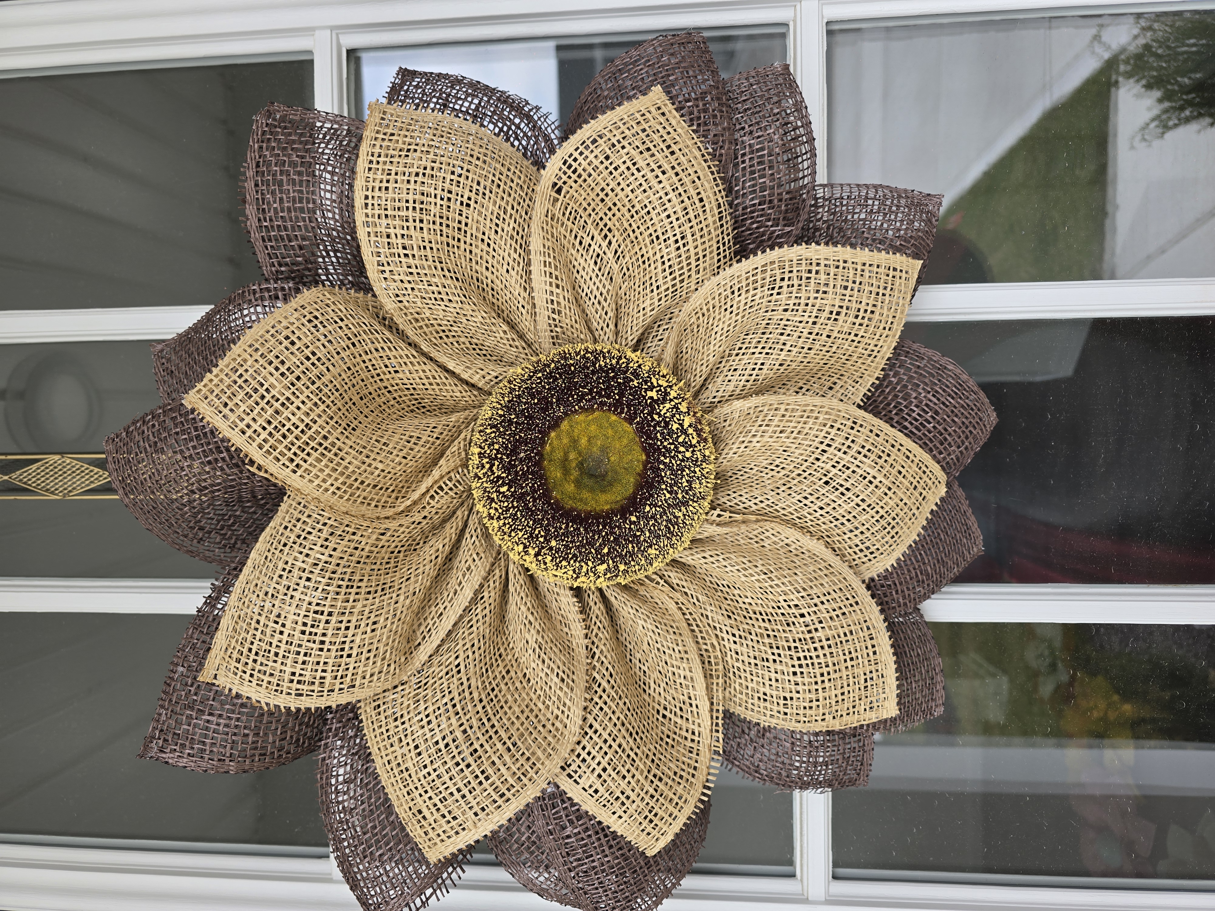 Chocolate Brown and Tan Burlap Sunflower Wreath