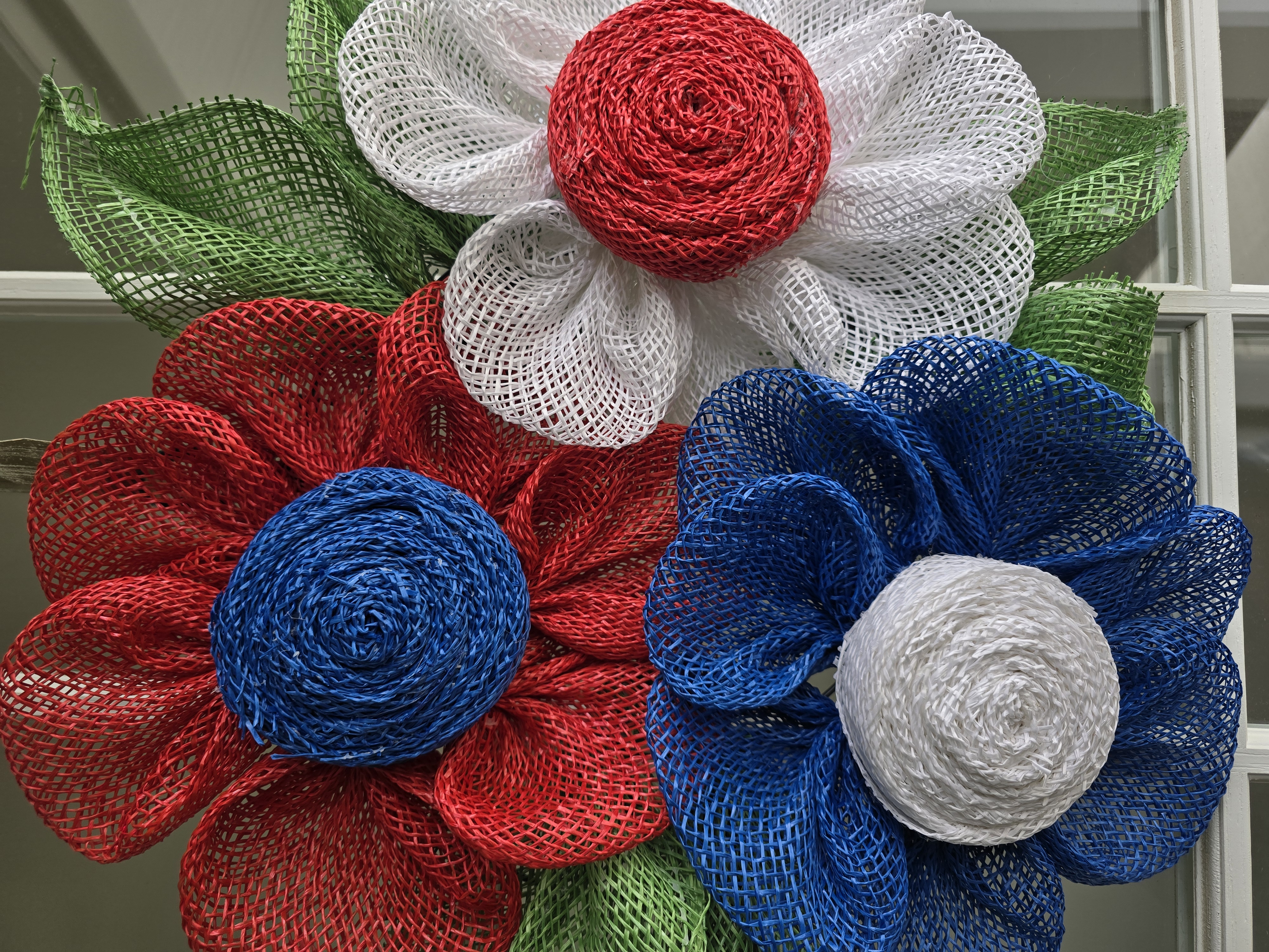 Handmade Red White and Blue Lollipop Woven Flower Decor