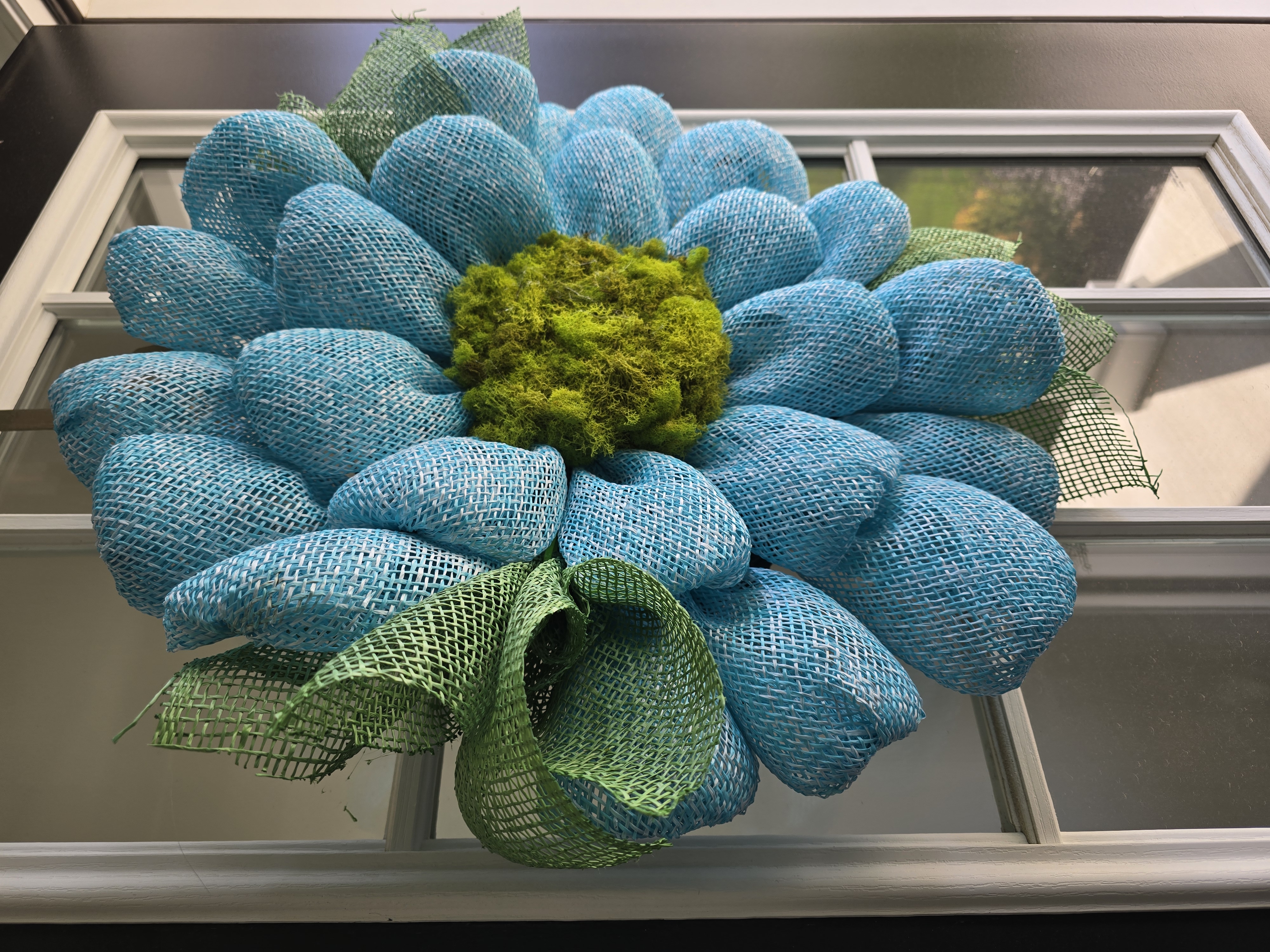 Baby Blue and Green Bubble Petal Mesh Flower Decoration