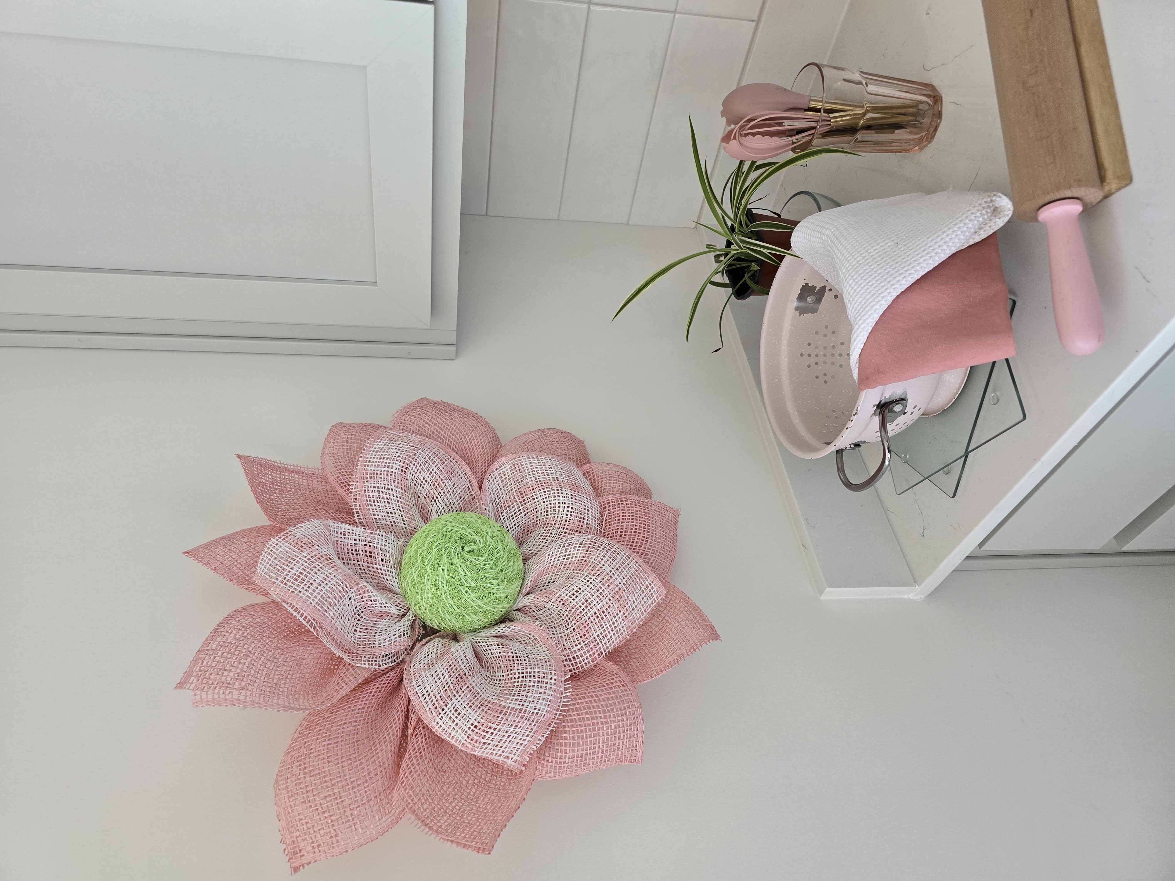 HandcraftedPink and Green Floral Wreath