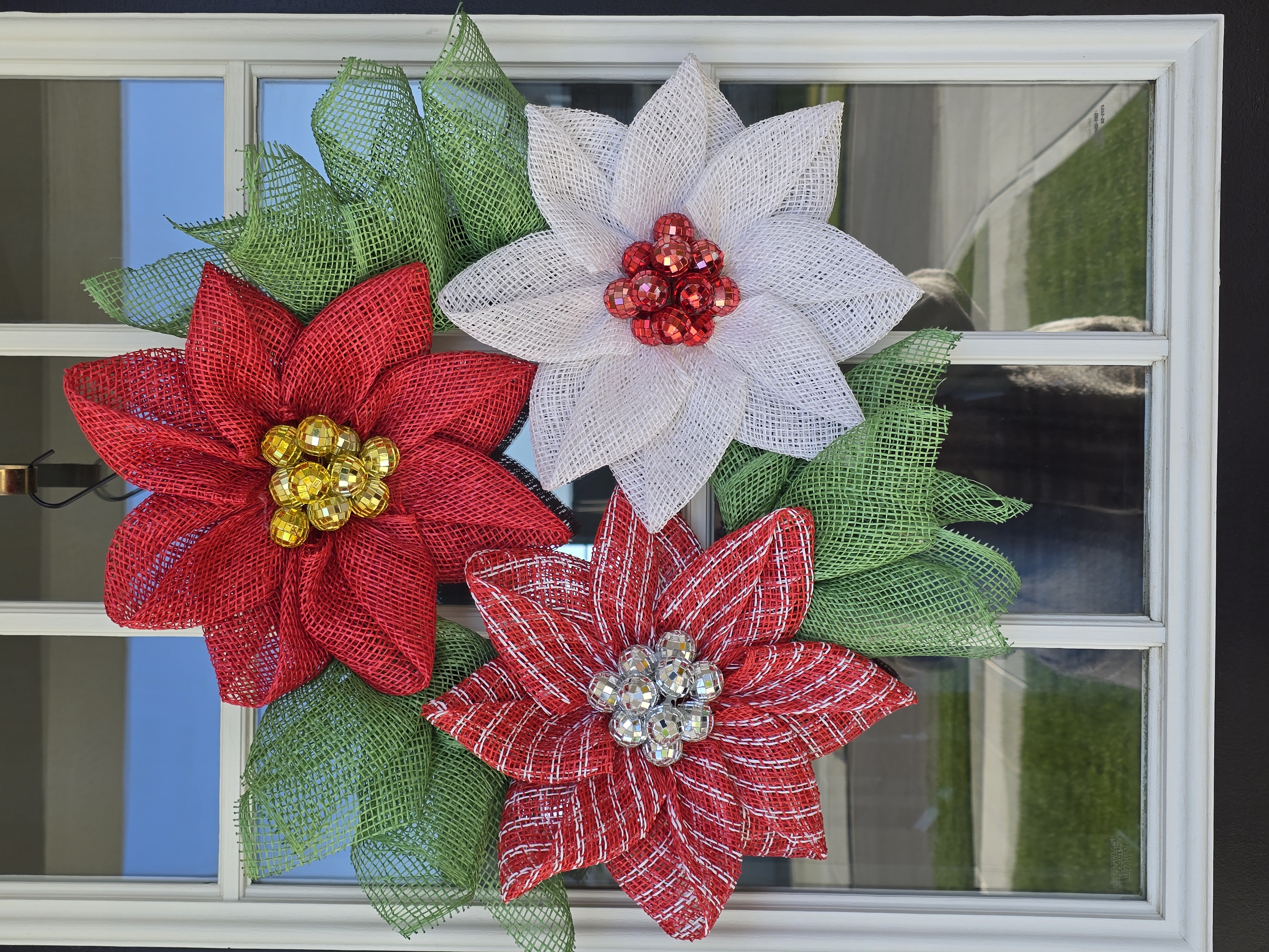 Handmade Decorative Mesh Poinsettia Wreath