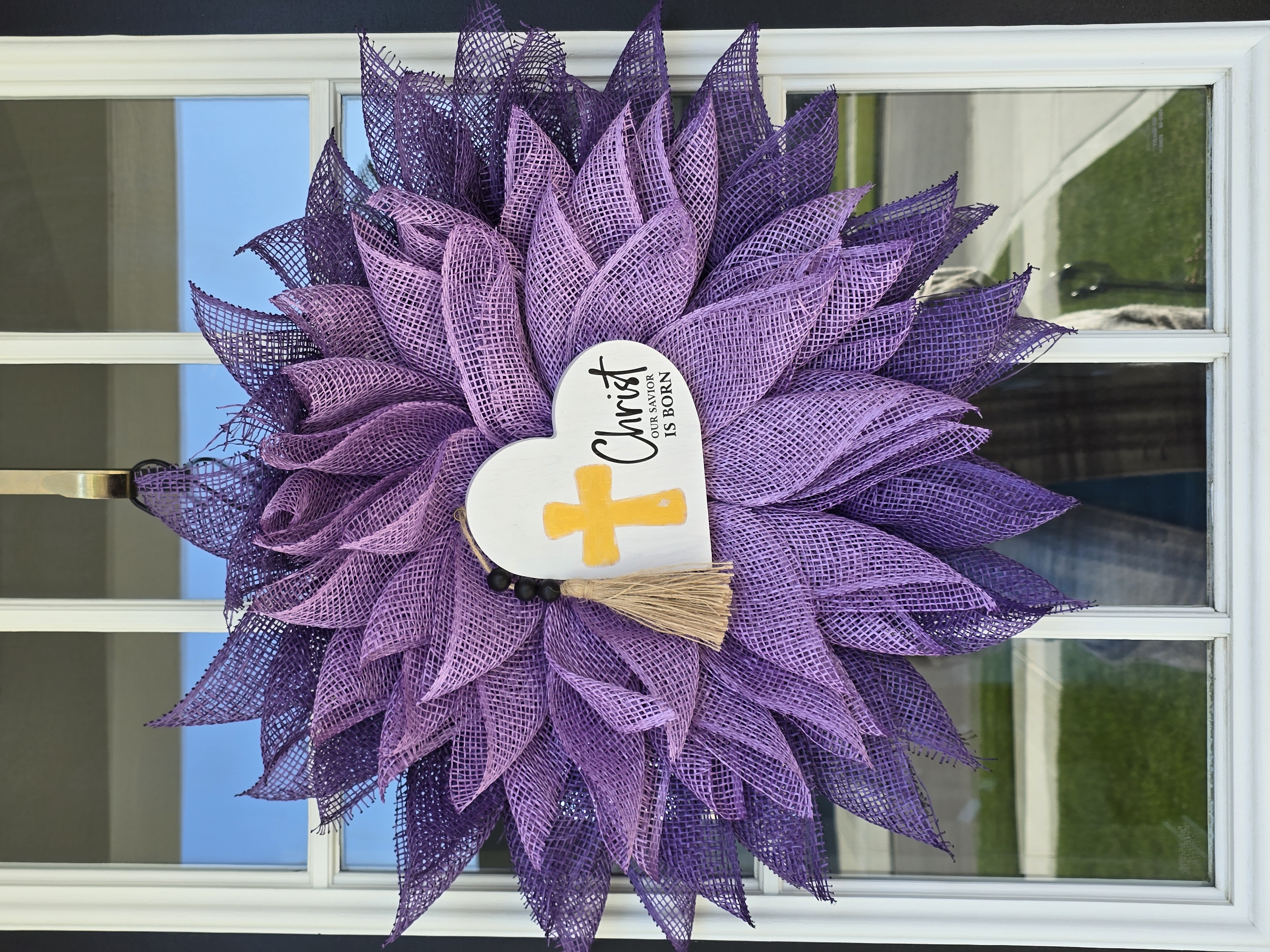 Christ Is Born Purple Burlap Flower Wreath