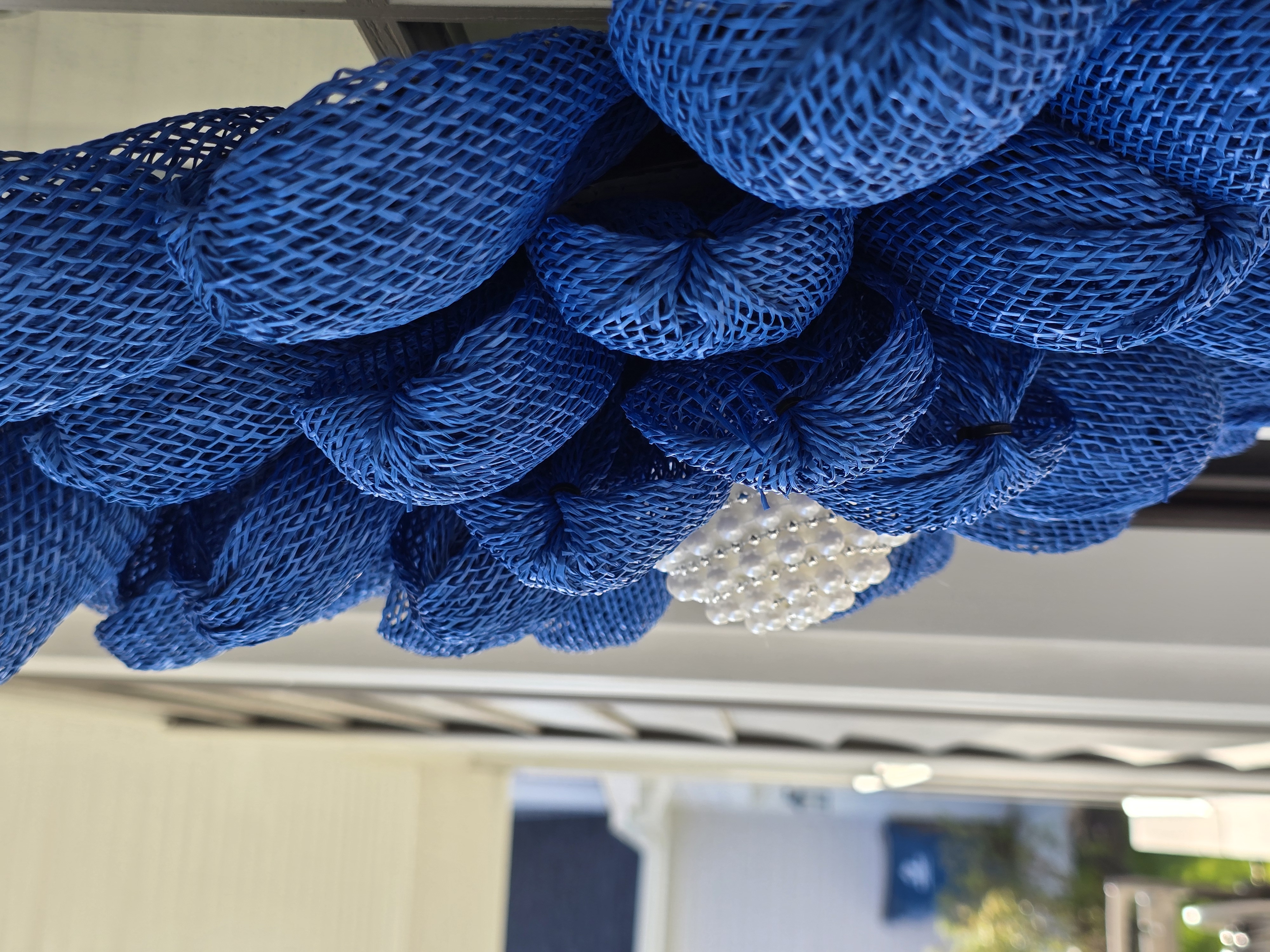 Pearls Among Us Decorative Blue Mesh Flower Wall Art