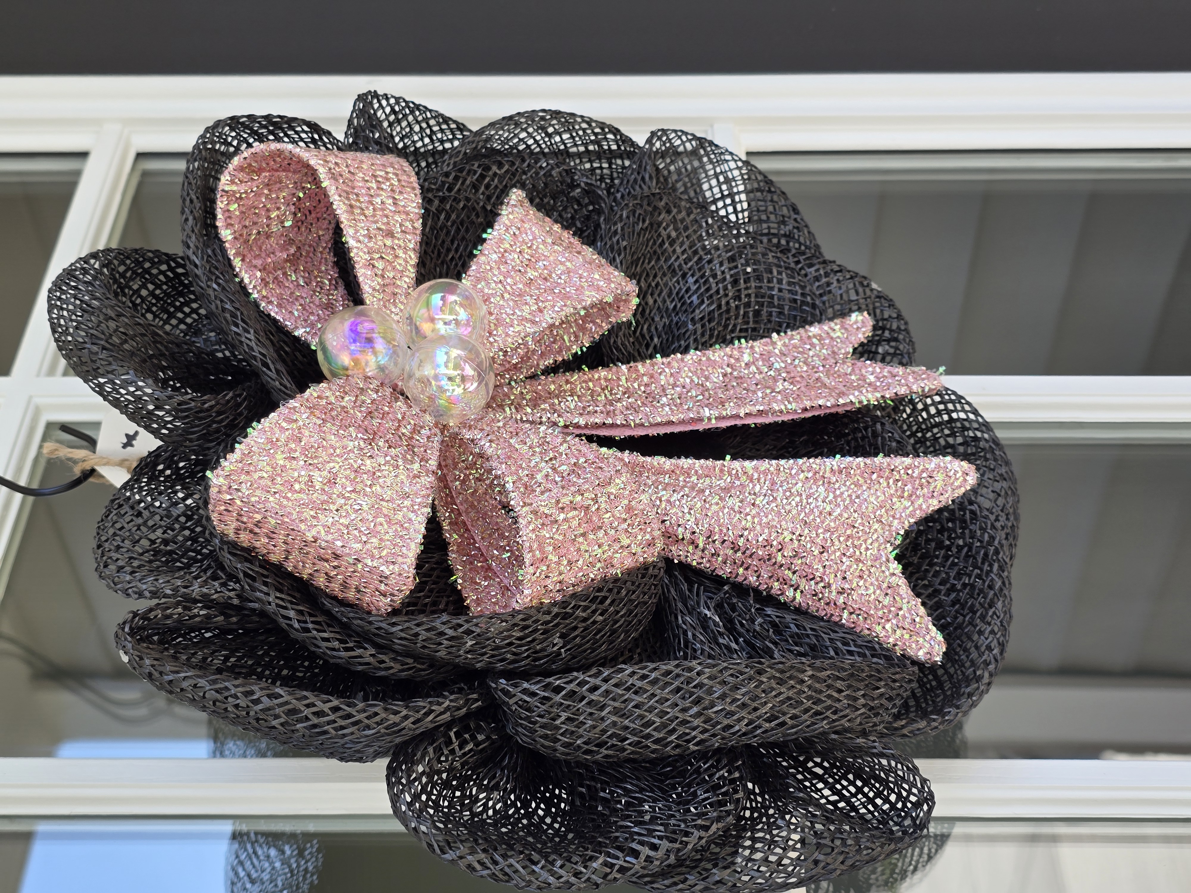 Decorative Mesh Wreath with Sparkling Bow