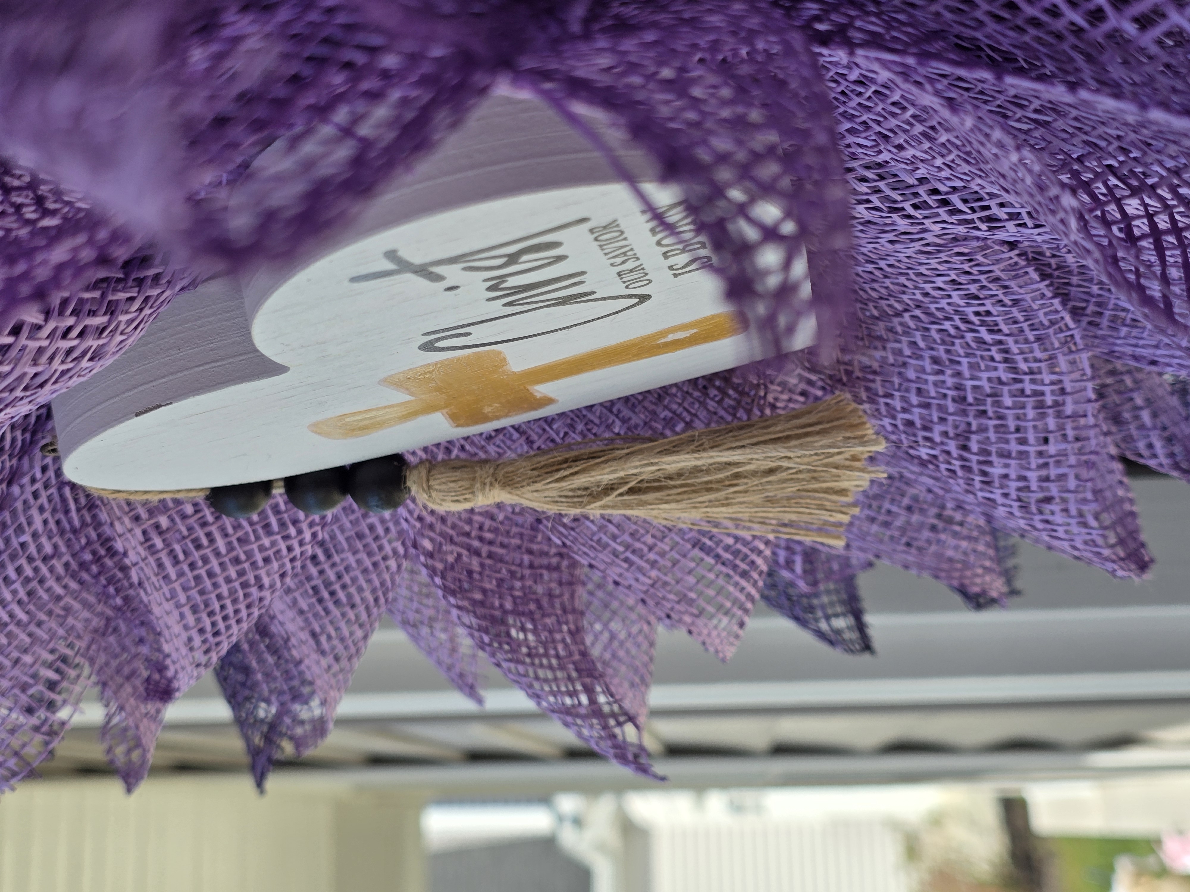 Christ Is Born Purple Burlap Flower Wreath