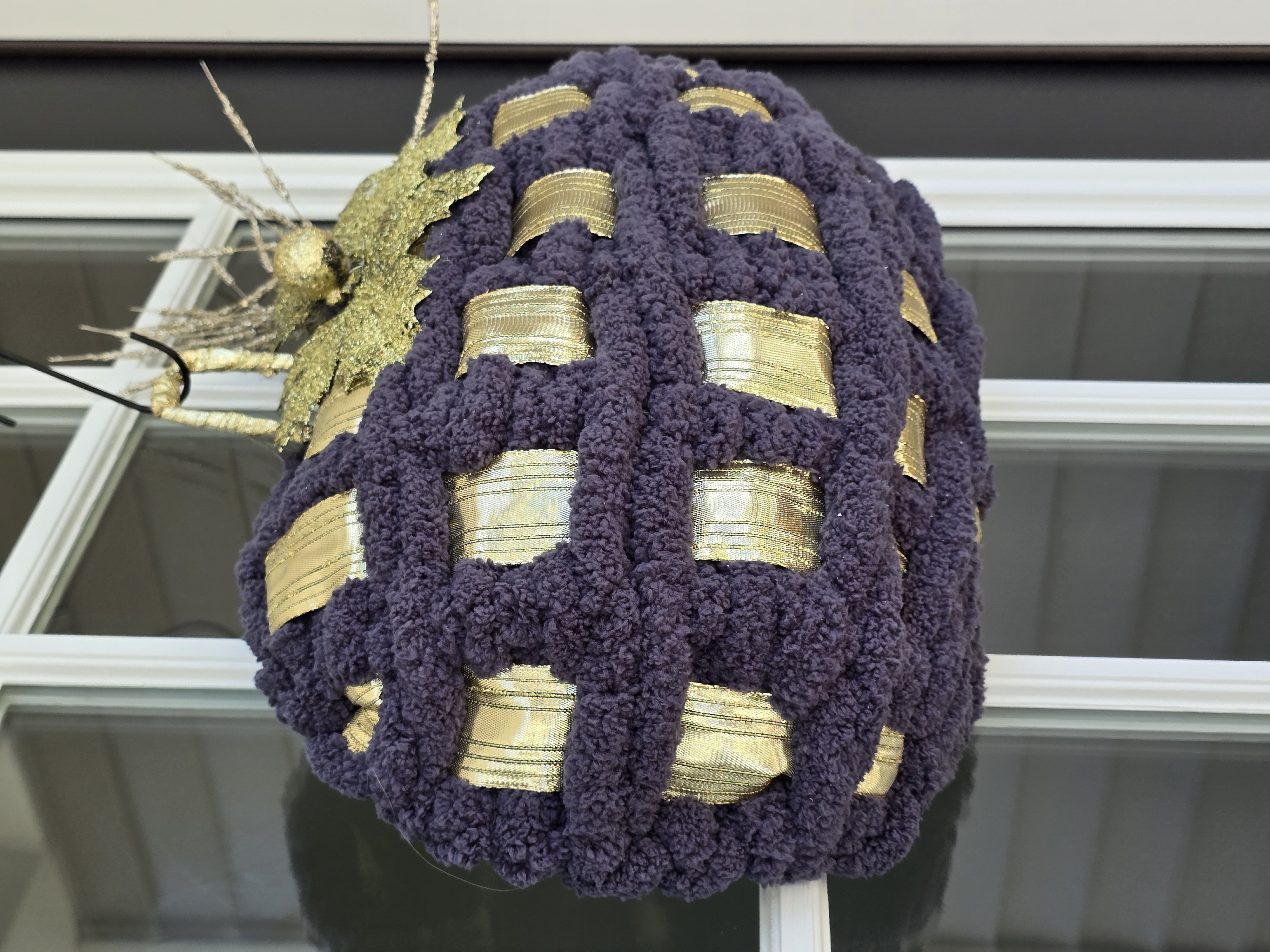 Handmade Decorative Matalic Gold and Charcoal Pumpkin