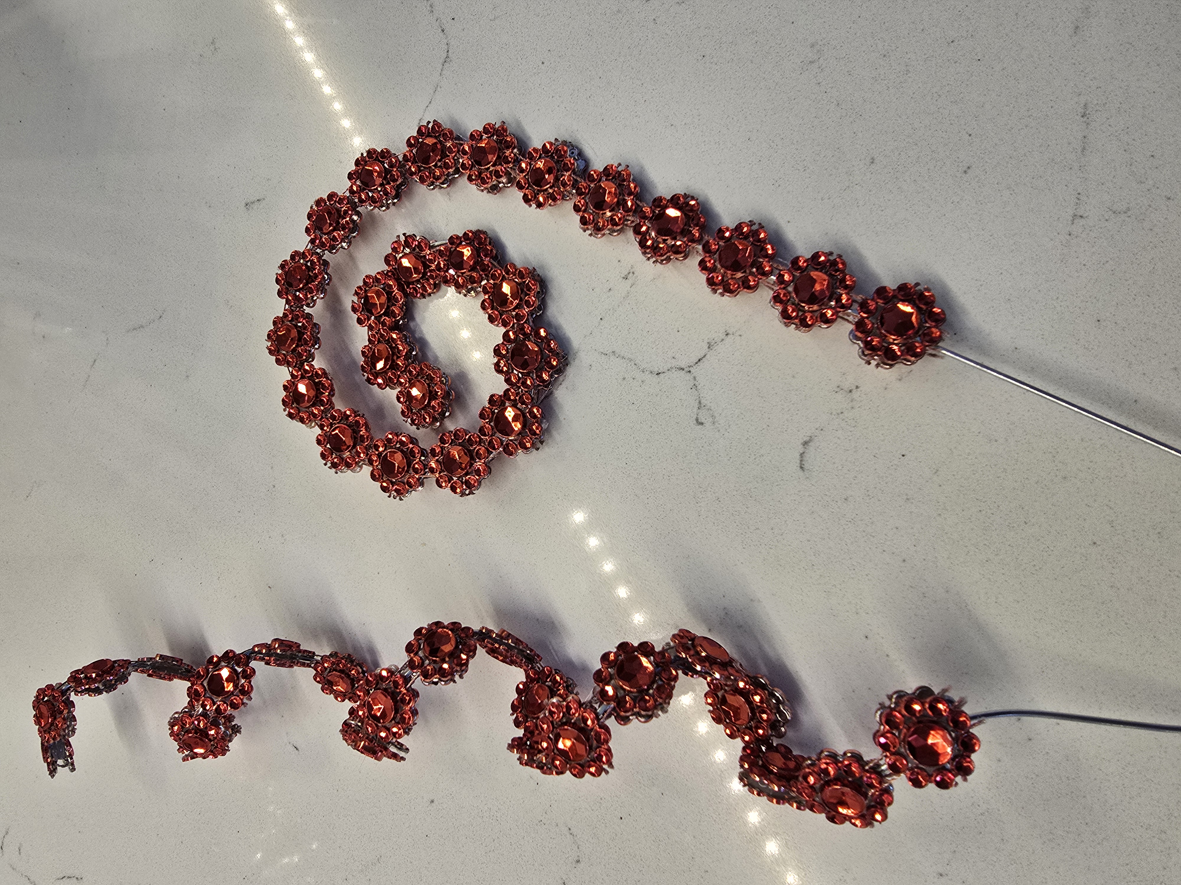 Red Rhinestone Flower Trim Set