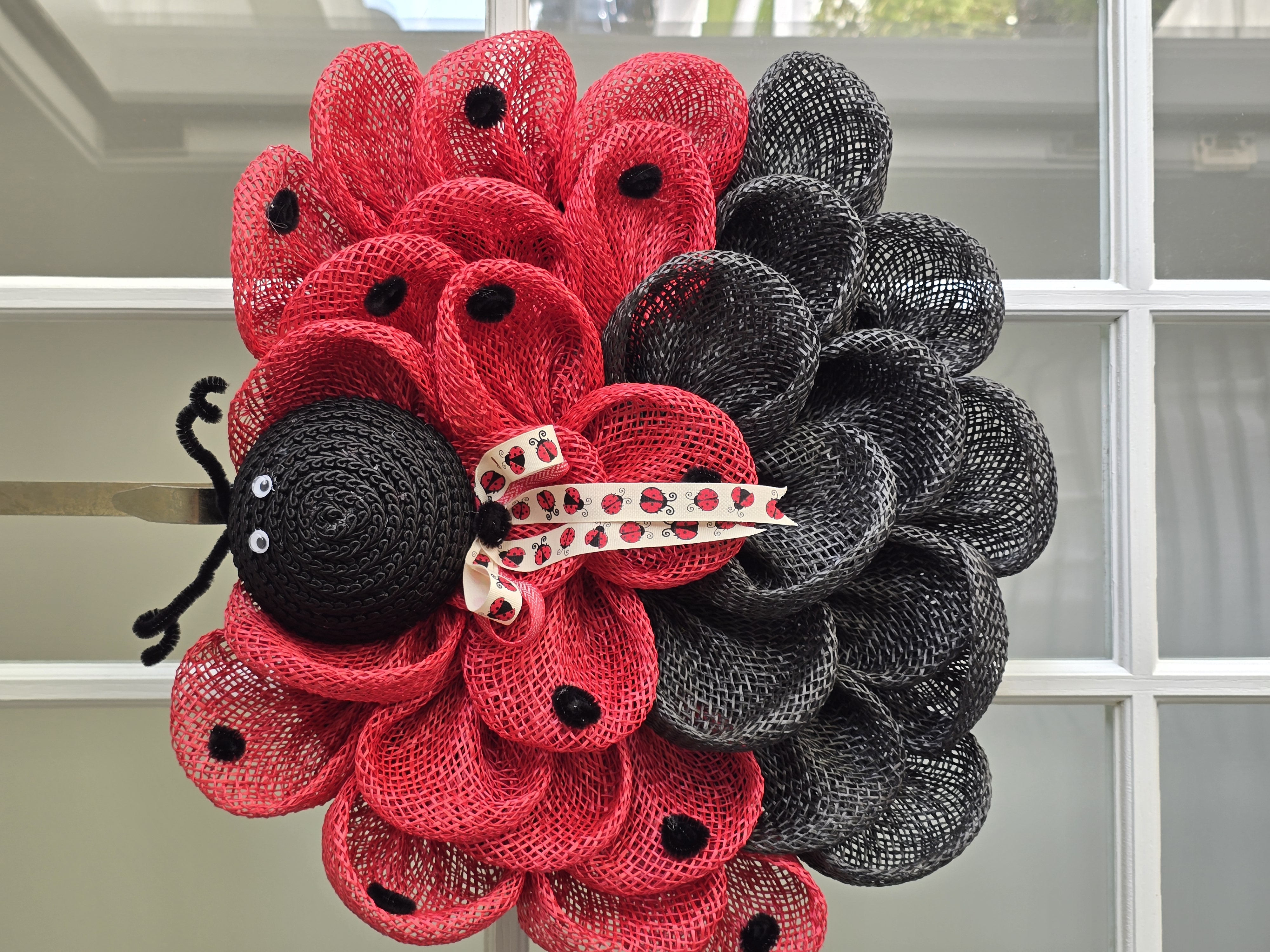 Handcrafted Ladybug Mesh Wreath