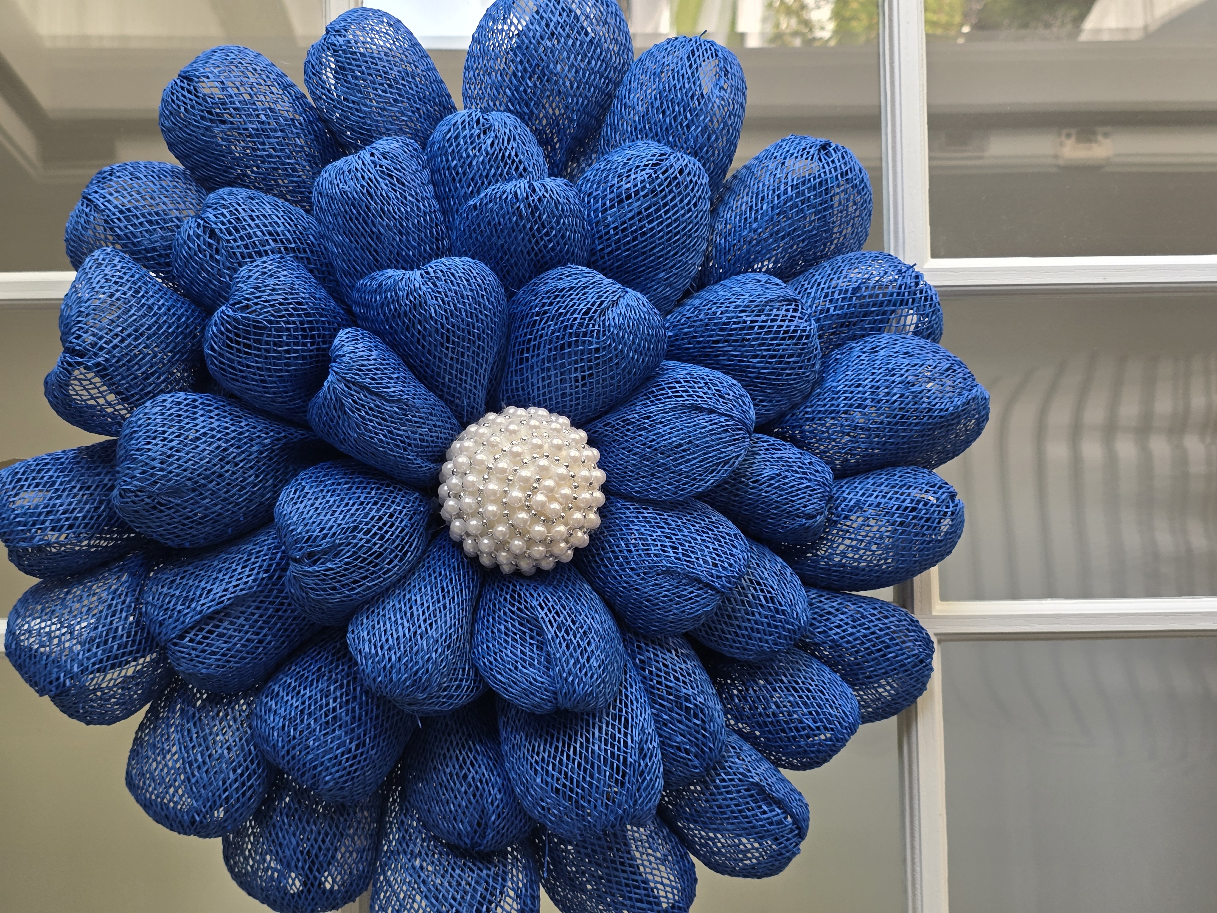 Pearls Among Us Decorative Blue Mesh Flower Wall Art