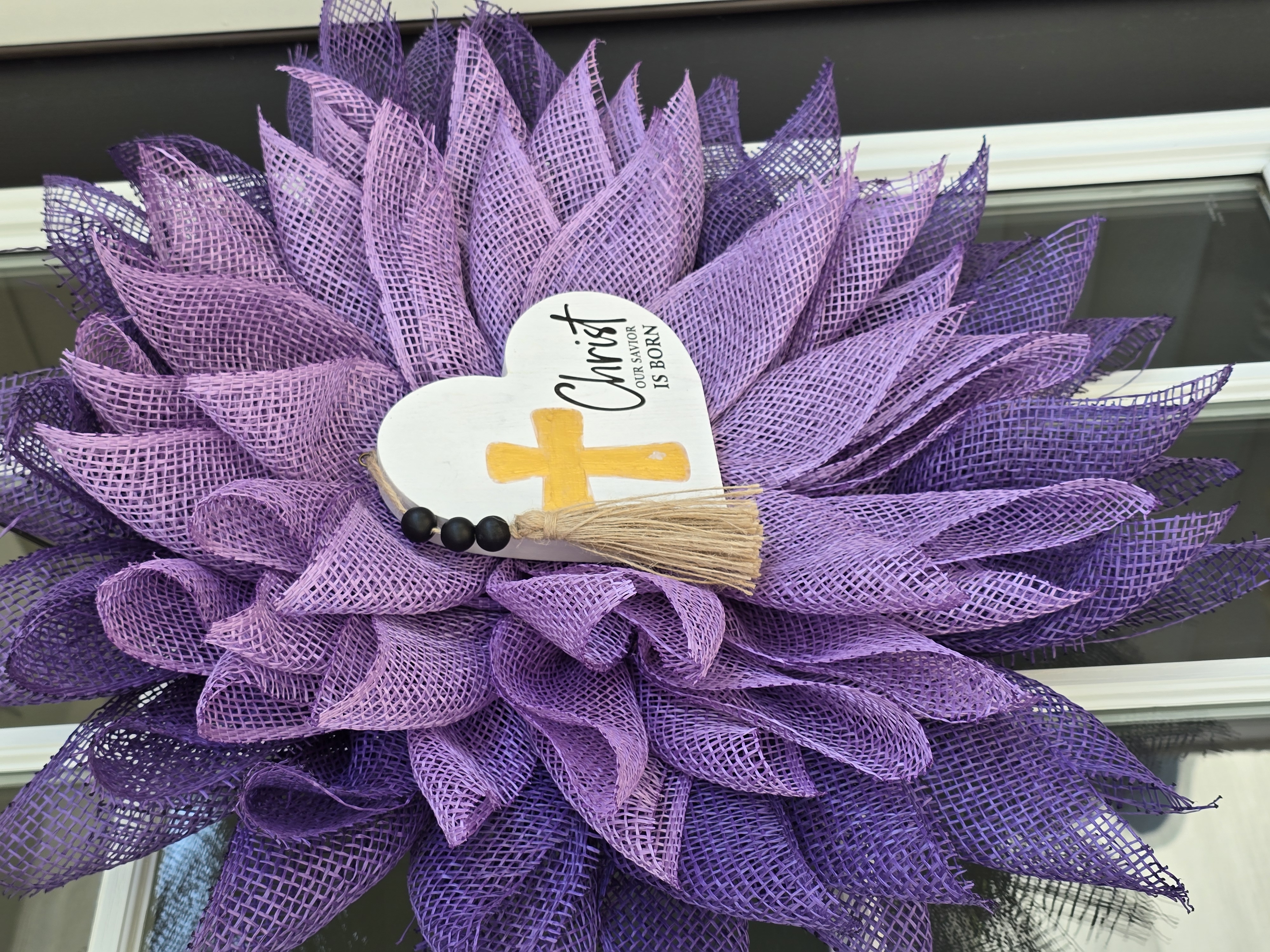Christ Is Born Purple Burlap Flower Wreath