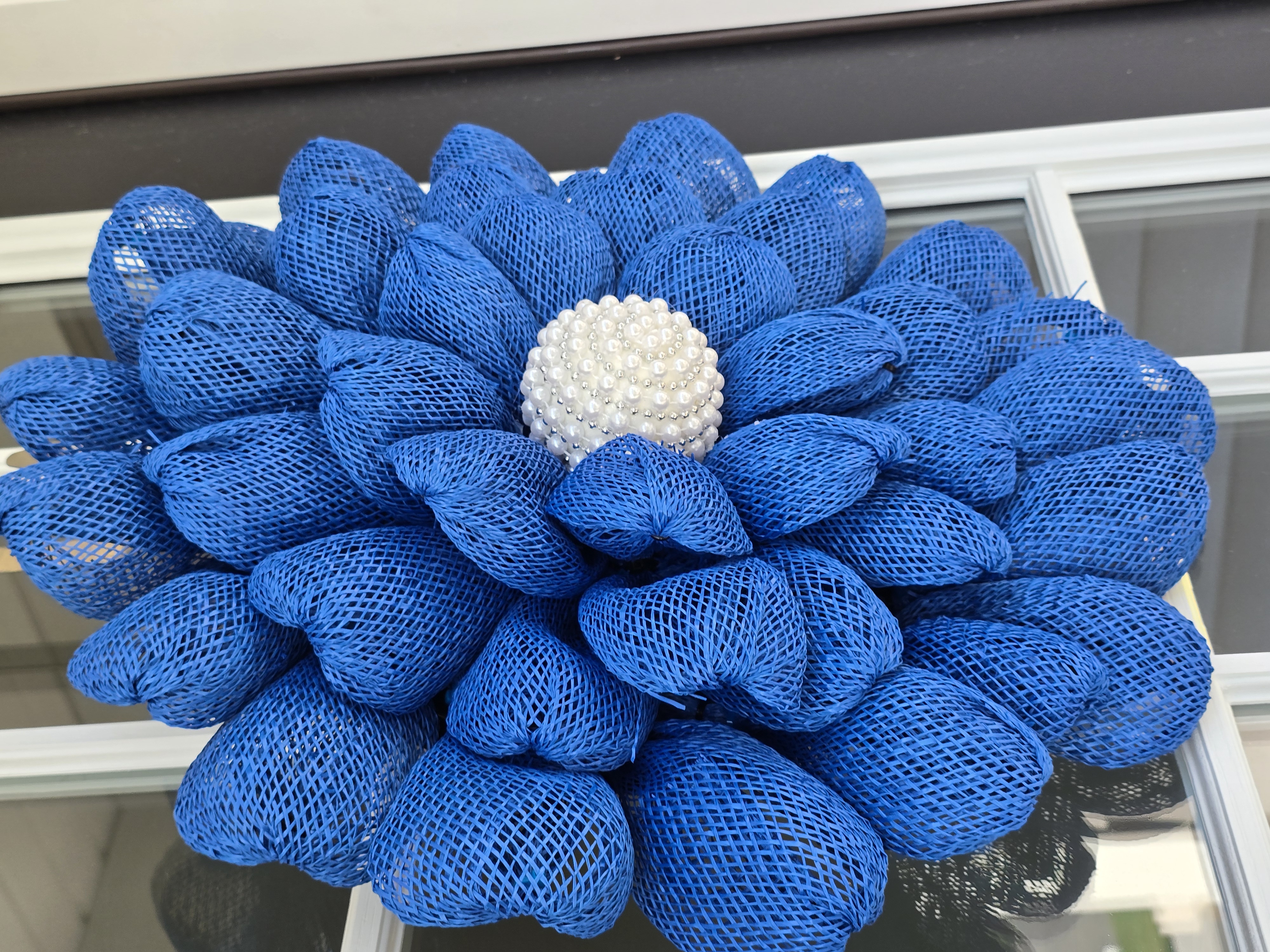 Pearls Among Us Decorative Blue Mesh Flower Wall Art