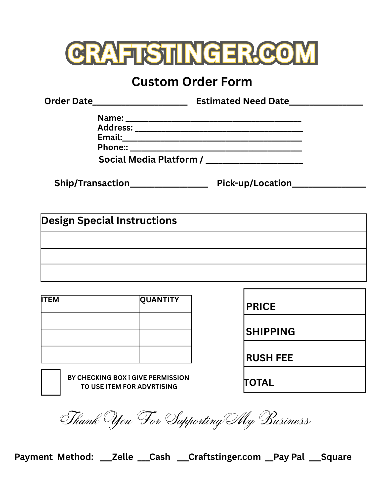 CUSTOM ORDER FORM