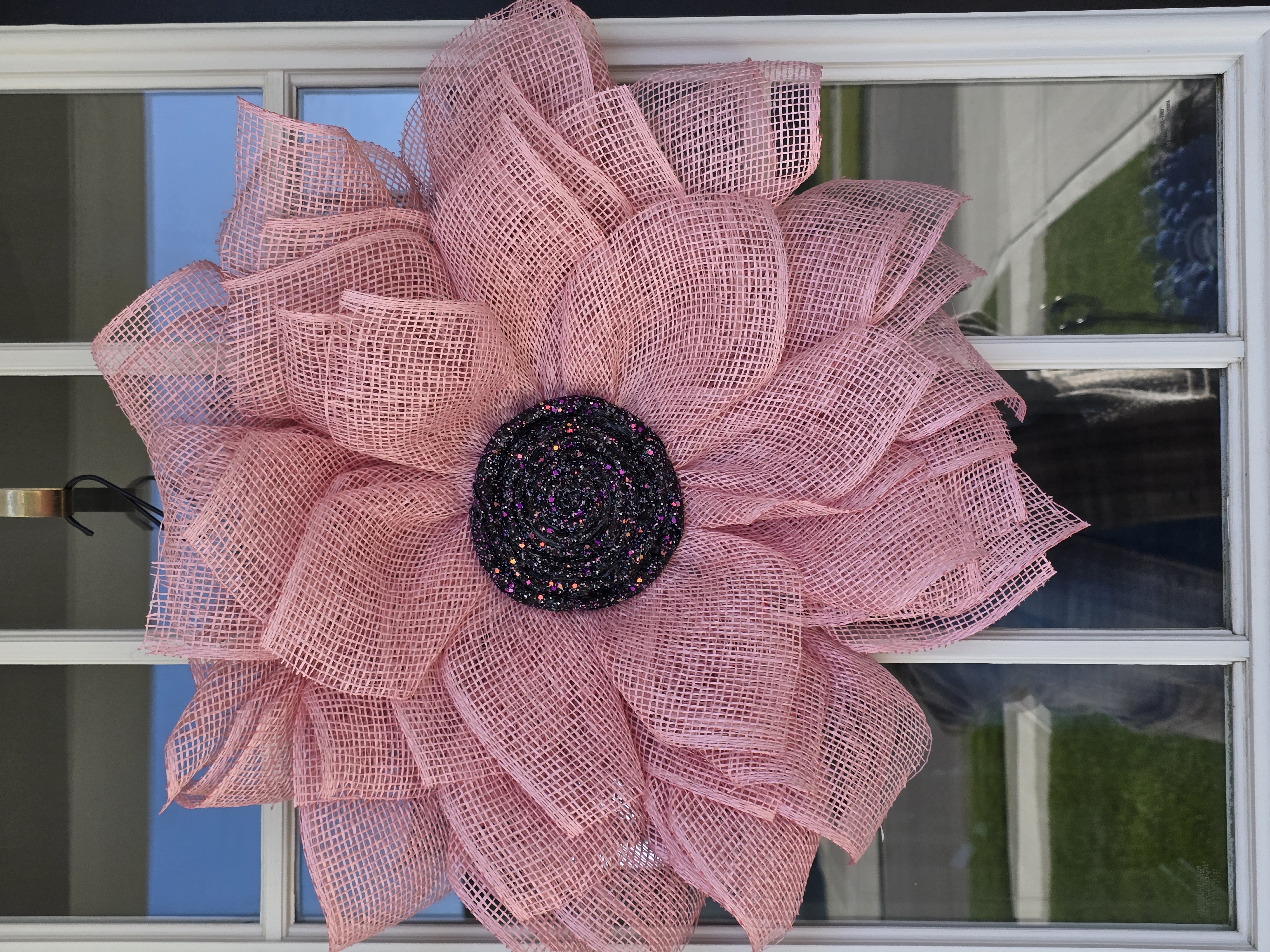 Pink Burlap Flower Indoor / Outdoor Wreath