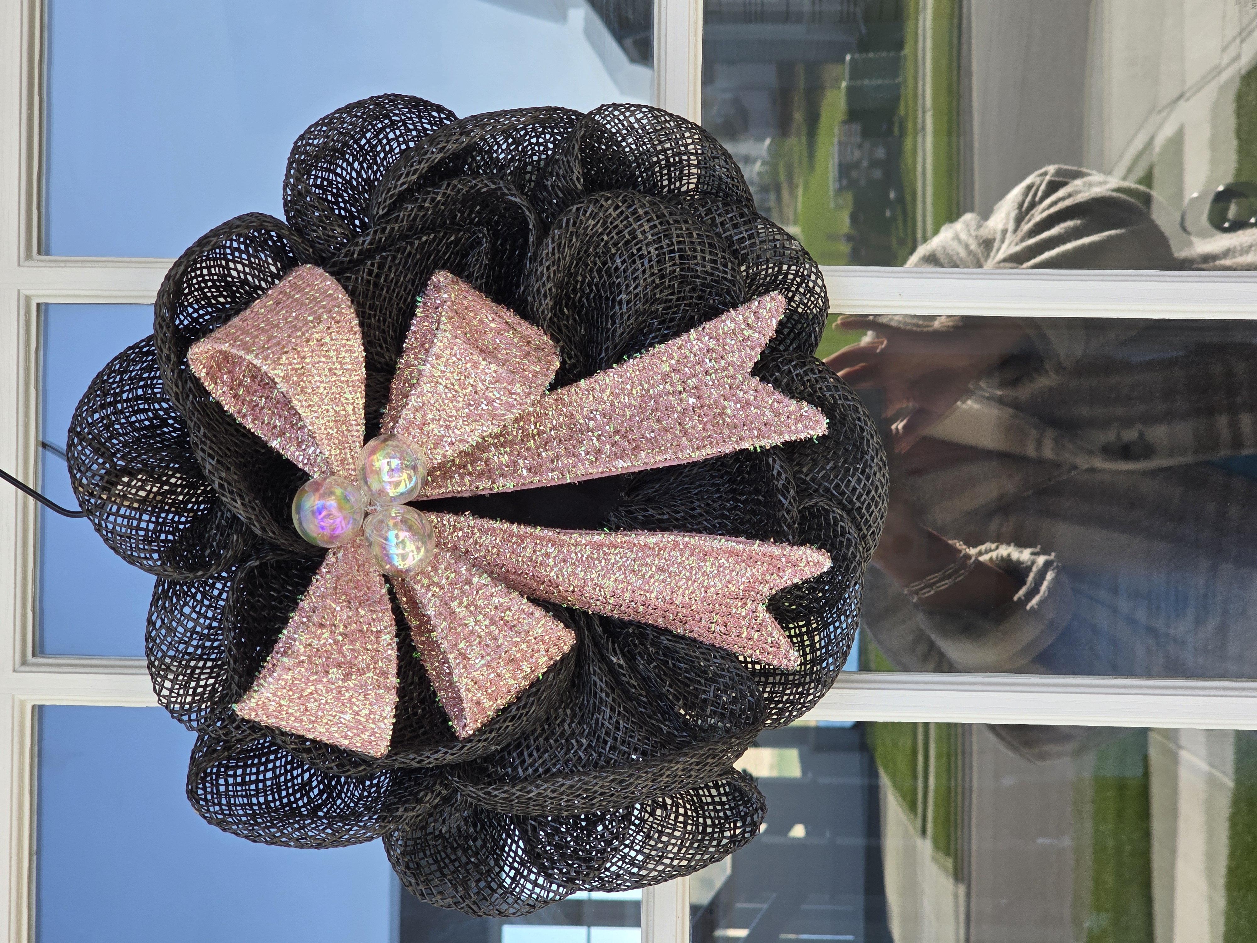 Decorative Mesh Wreath with Sparkling Bow