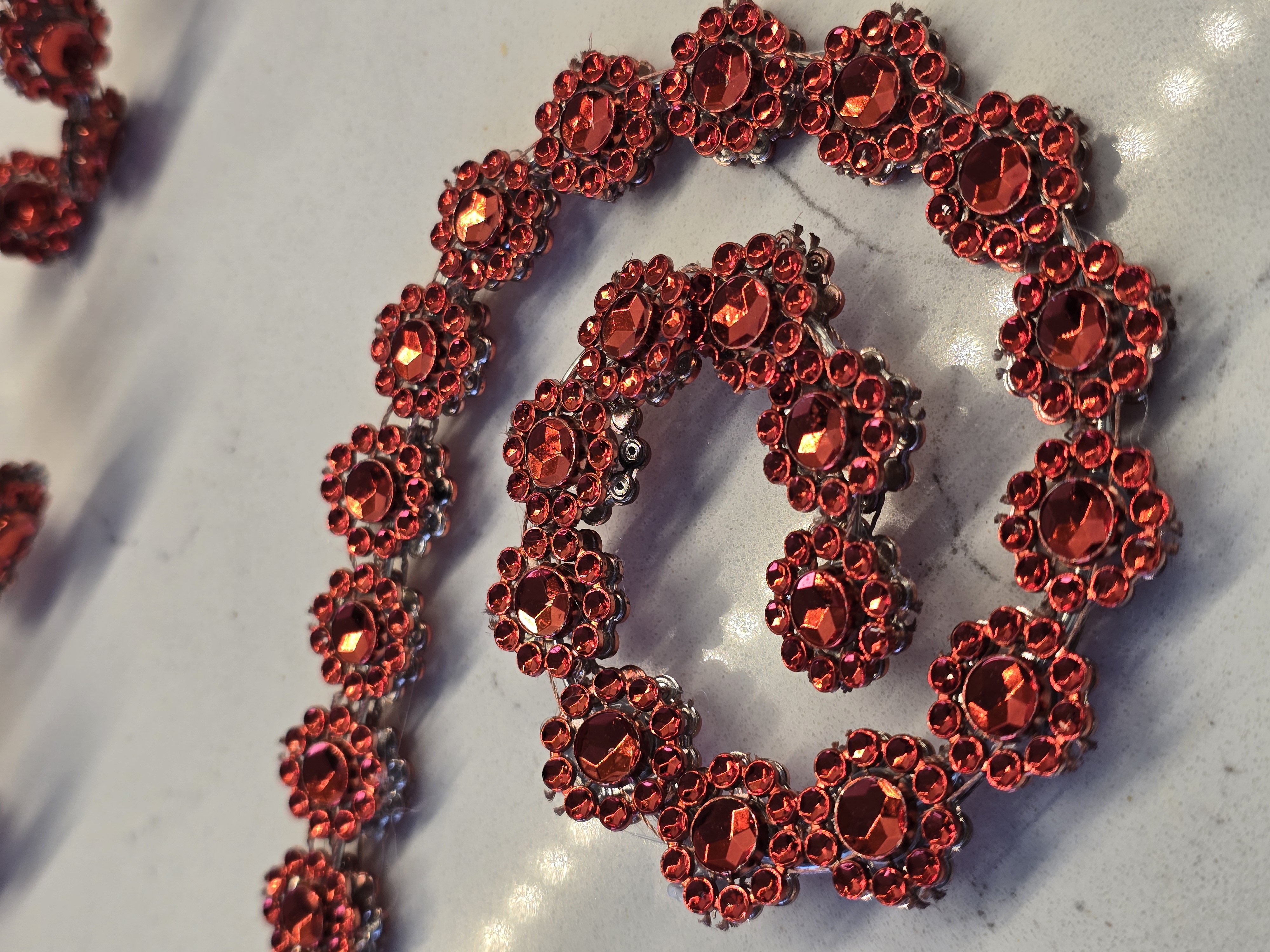 Red Rhinestone Flower Trim Set