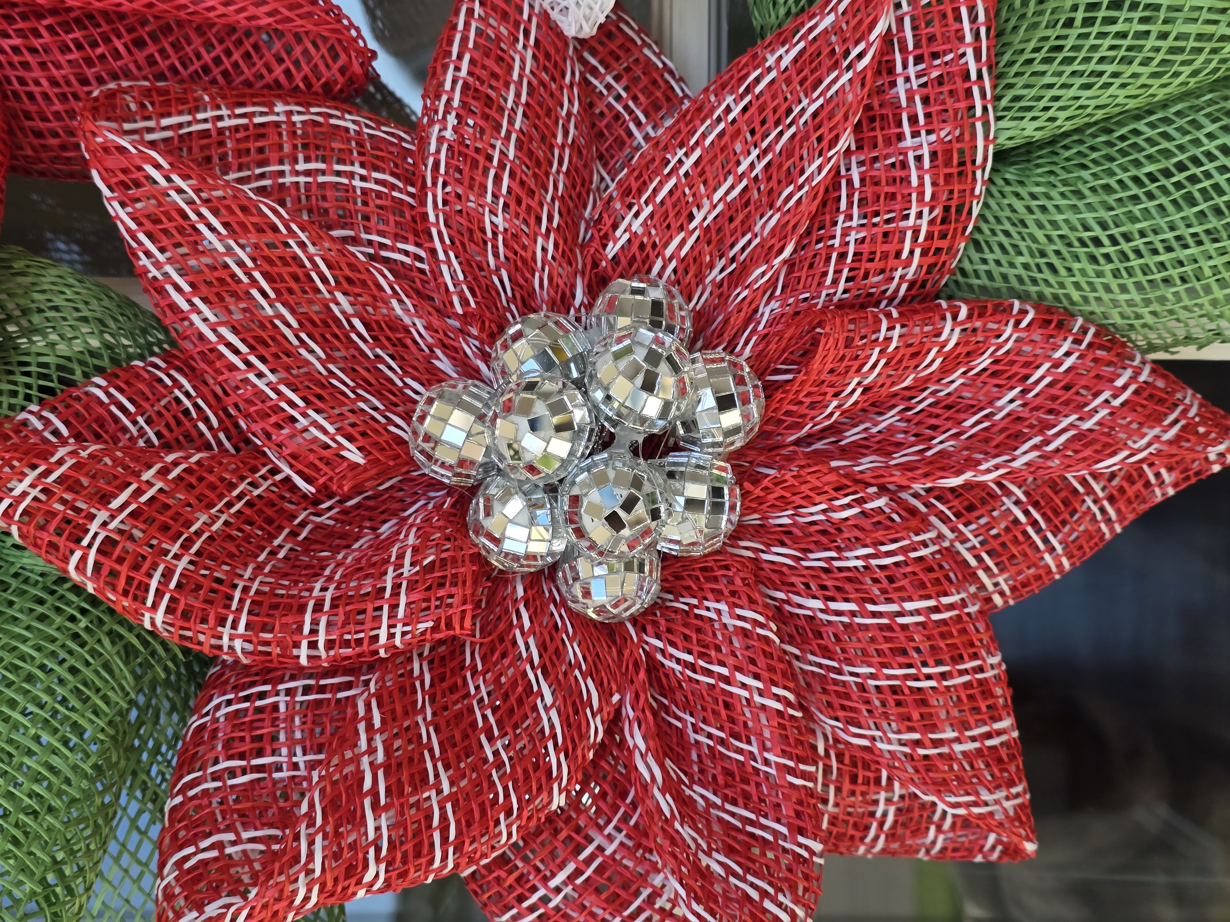 Handmade Decorative Mesh Poinsettia Wreath