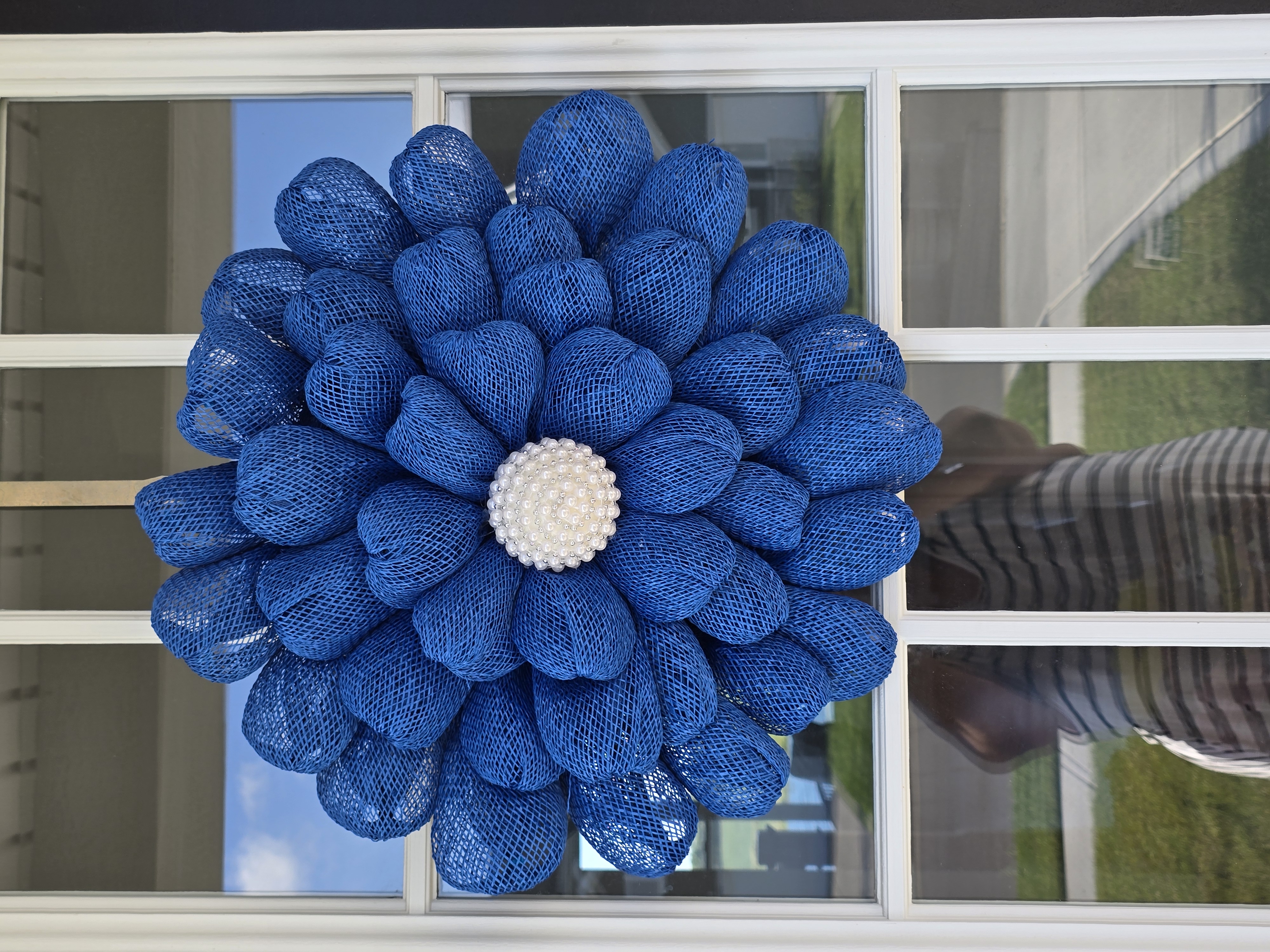 Pearls Among Us Decorative Blue Mesh Flower Wall Art