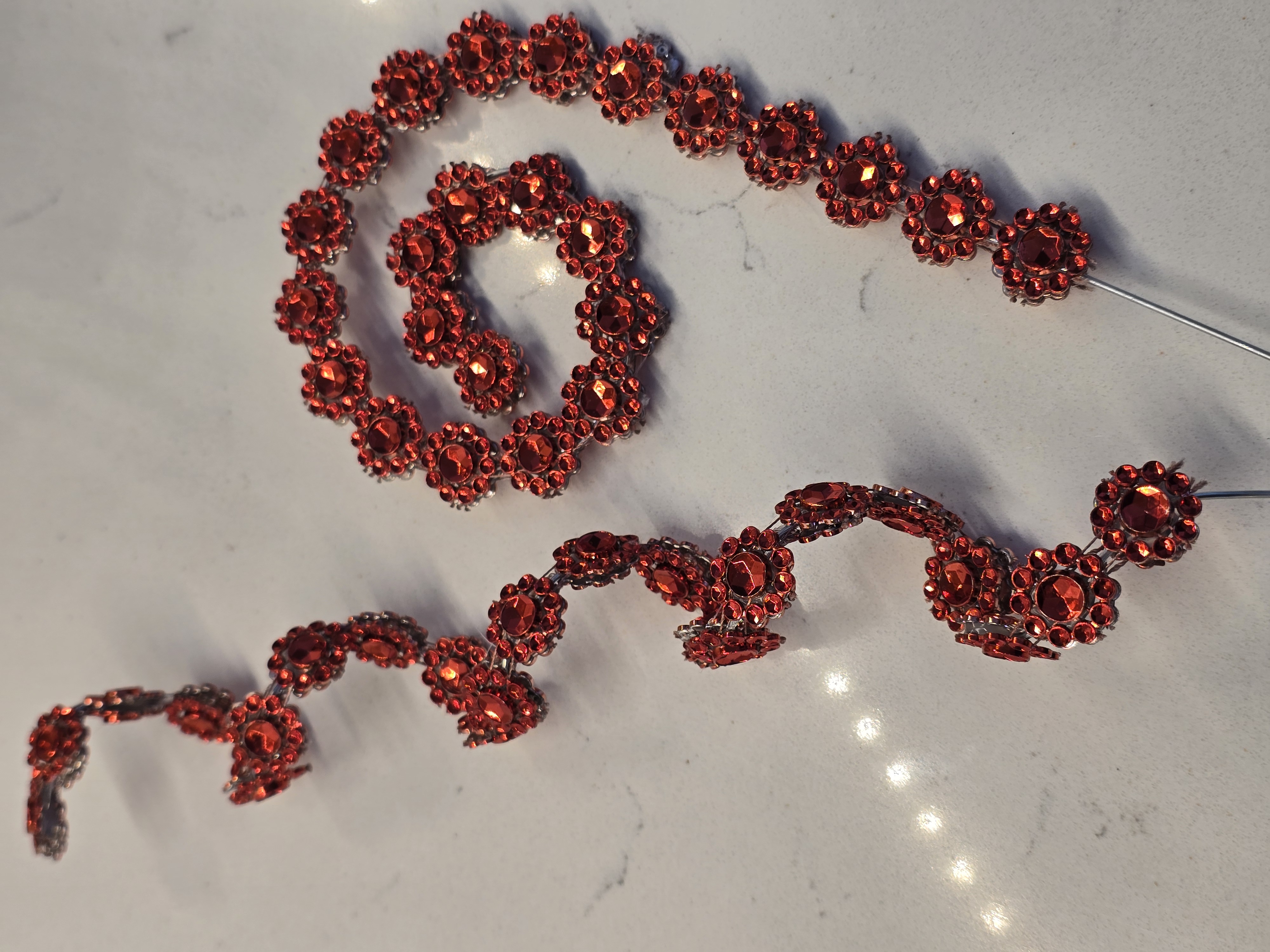 Red Rhinestone Flower Trim Set