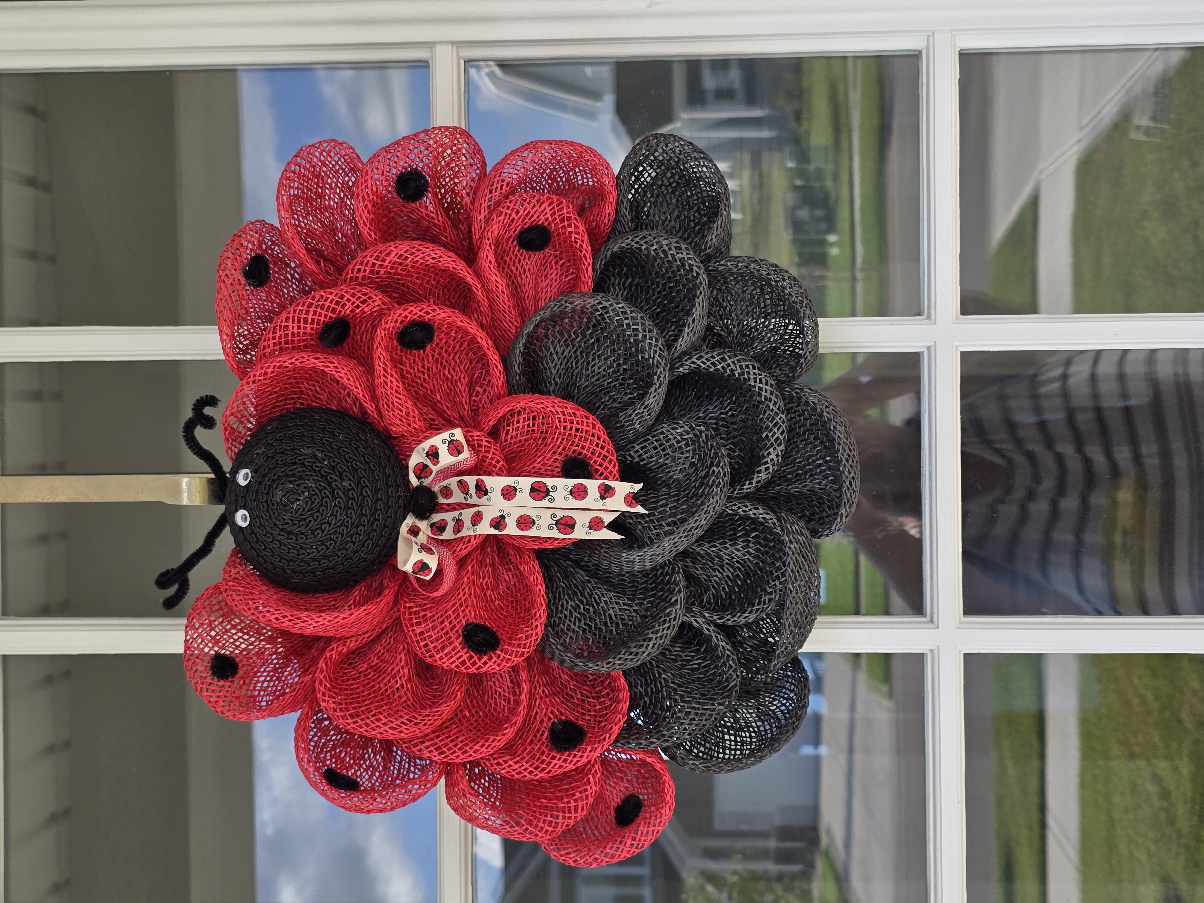 Handcrafted Ladybug Mesh Wreath