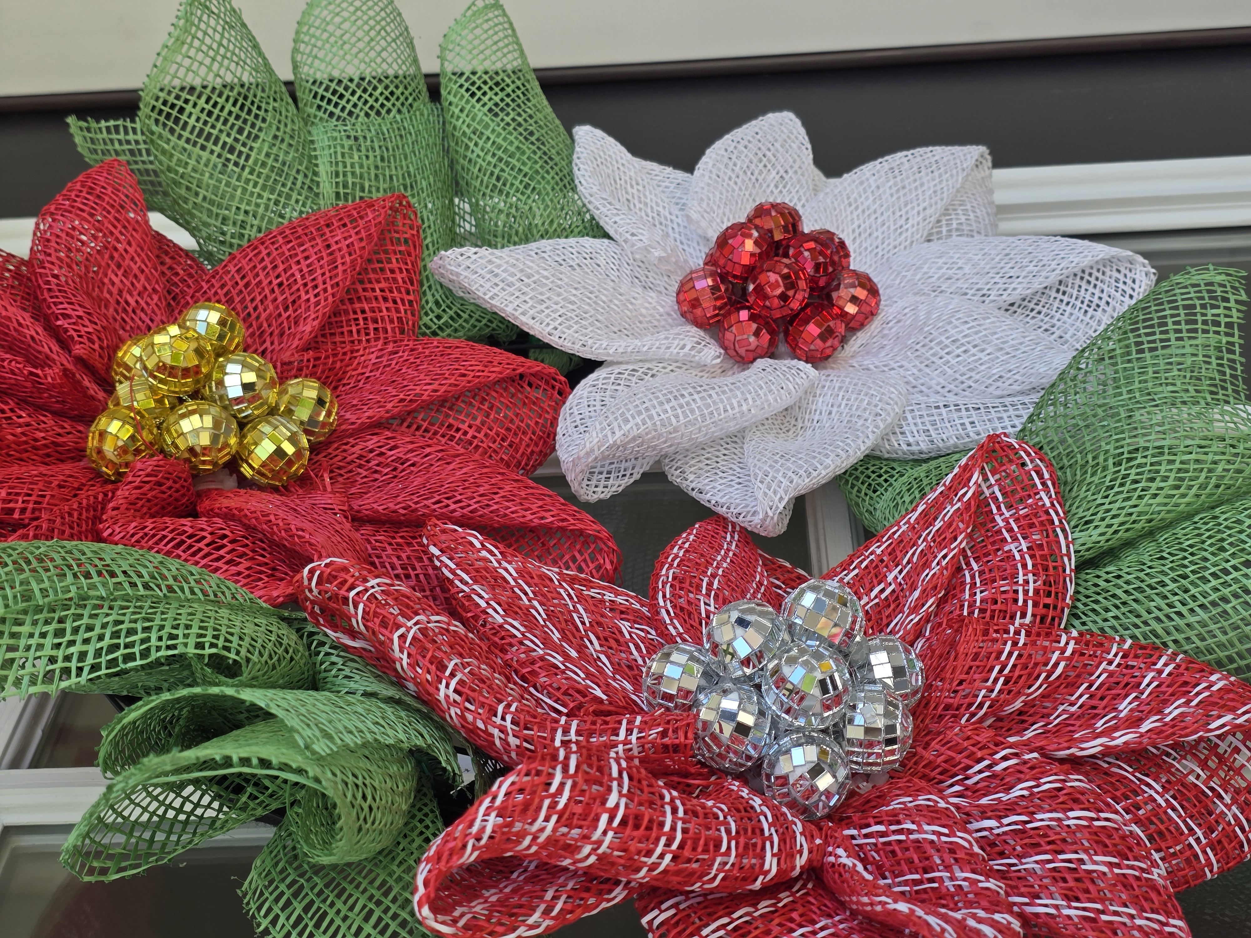 Handmade Decorative Mesh Poinsettia Wreath