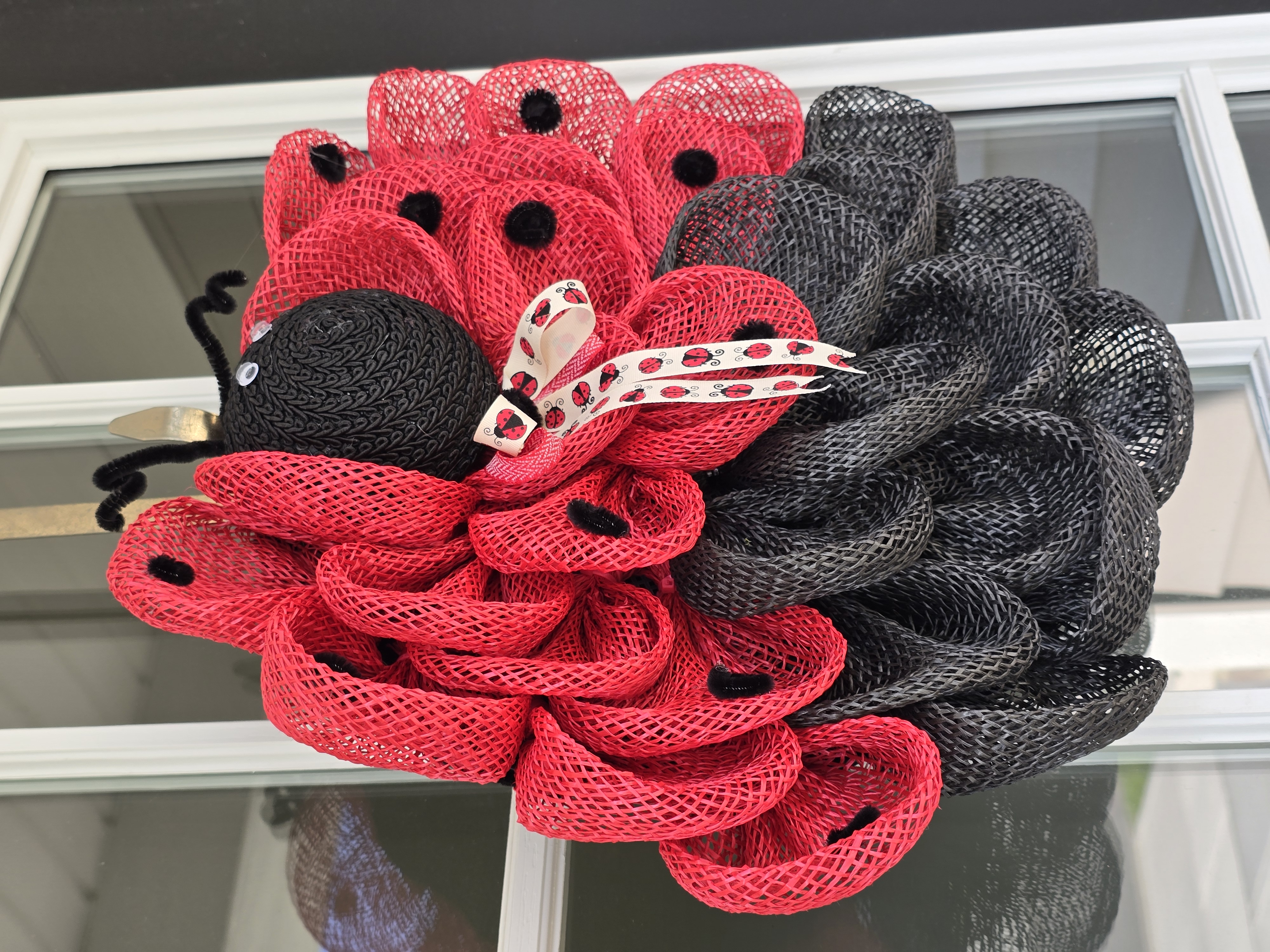 Handcrafted Ladybug Mesh Wreath
