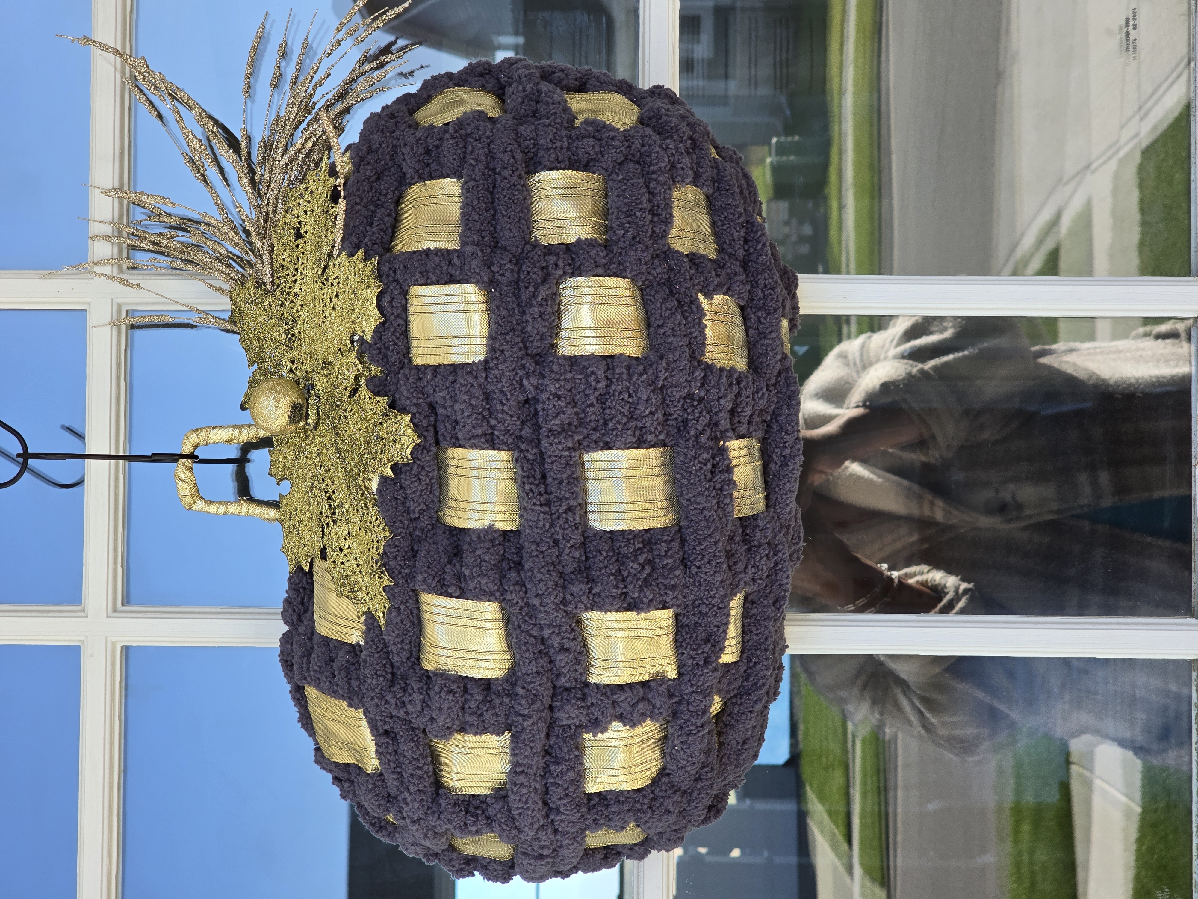 Handmade Decorative Matalic Gold and Charcoal Pumpkin