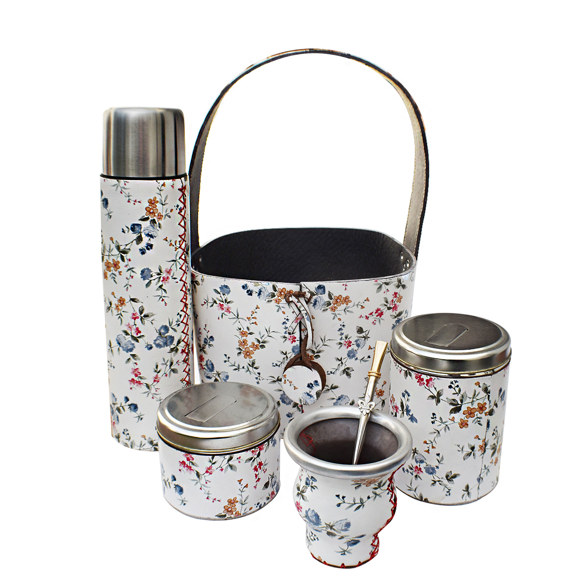 Set Matero Canasta Yerba Azucar Termo Mate Y Bombilla