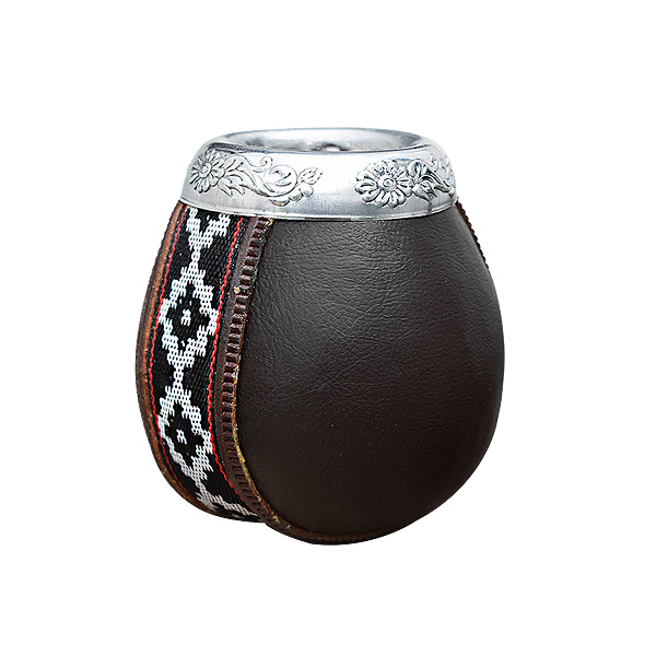 Mates de Calabaza Personalizados forrados en cuero ecológico. virola cincelada