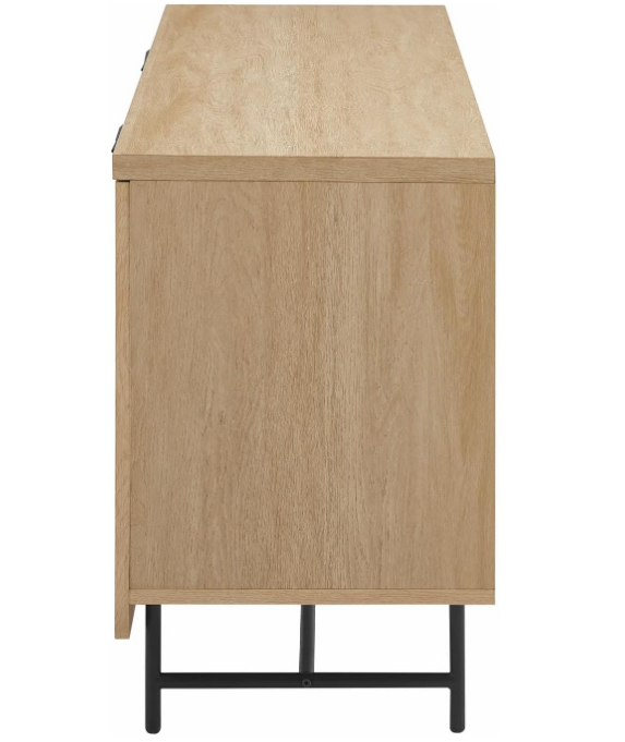 Modern Scandinavian Fluted Door Kitchen Storage Sideboard Buffet Cabinet Console, 69 Inch, Coastal Oak/Black