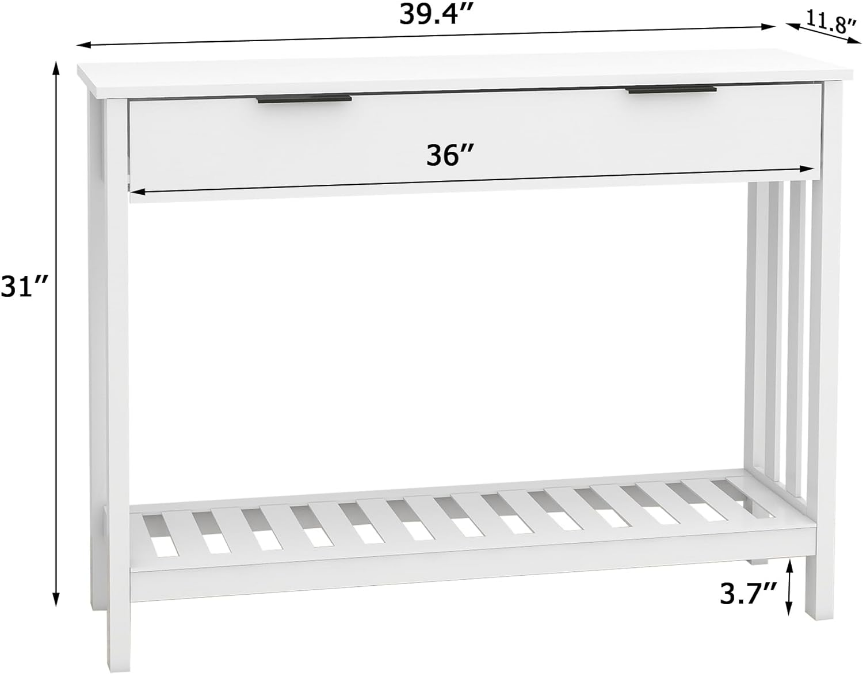 White Narrow Console Table with Storage Modern Wood Entryway Table with Drawer Hallway Table Sofa Tables for Living Room,Entrance Tables for Front Door Corridor, Office, White