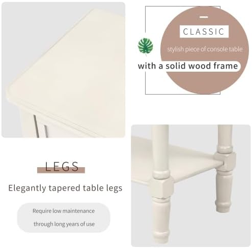 Narrow Console, Slim Sofa Table with Three Storage Drawers and Bottom Shelf for Living Room, Easy Assembly (Ivory White)