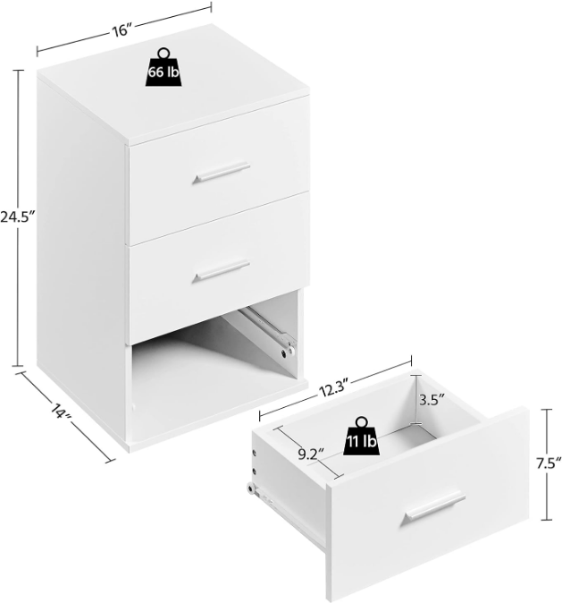 Nightstand with 3 Drawers, Wood Bedside Cupboard with Metal Handles, Bedside Table Chest of Drawer Telephone Table with Storage for Bedroom/Small Space, White