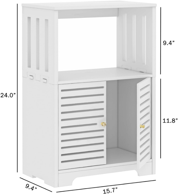 3-Tier Side Table with Doors White, Nightstand End Table Bookcase, Storage Cabinet for Bedroom, Living Room, Bathroom, Office