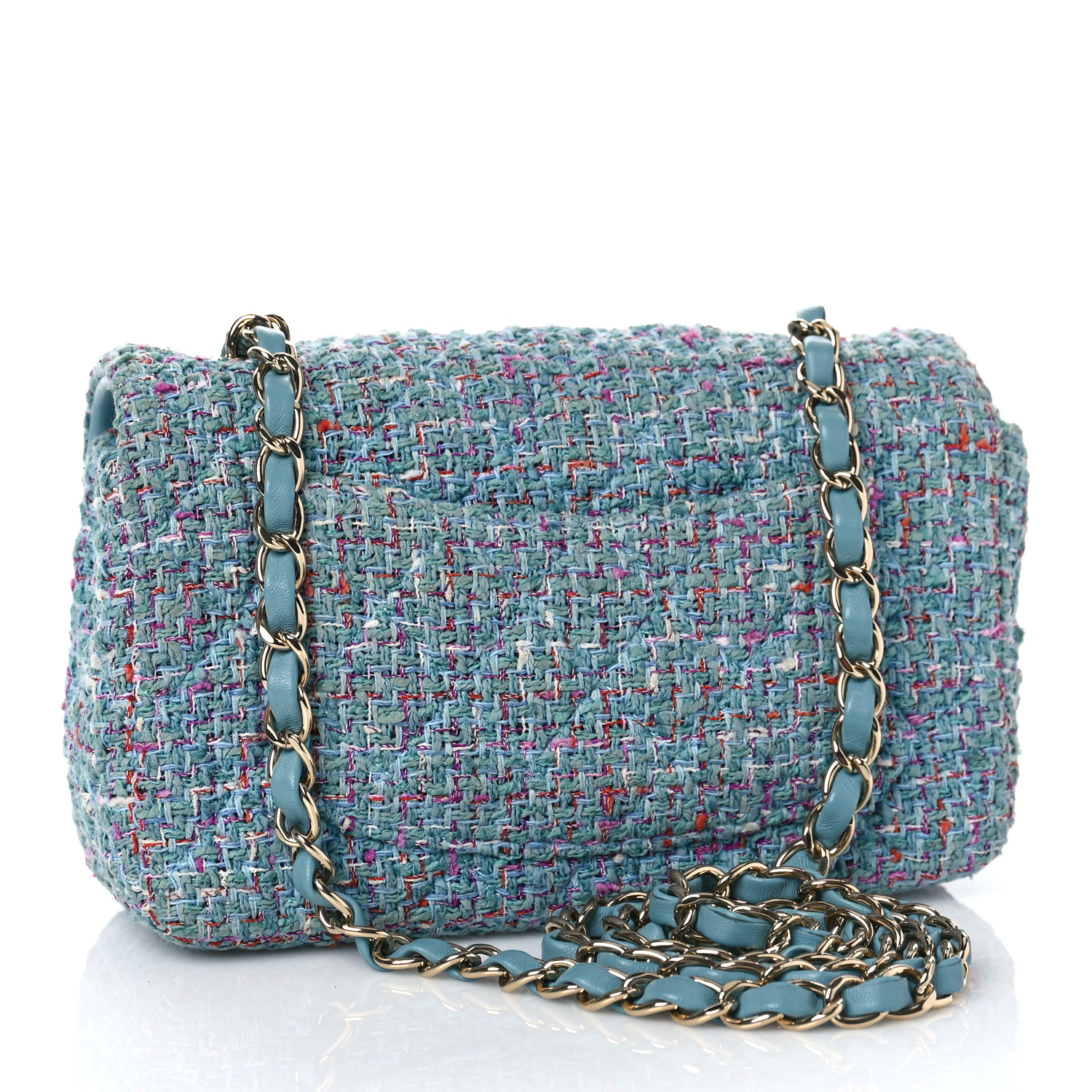 Tweed Quilted Mini Rectangular Flap Turquoise Purple White Red