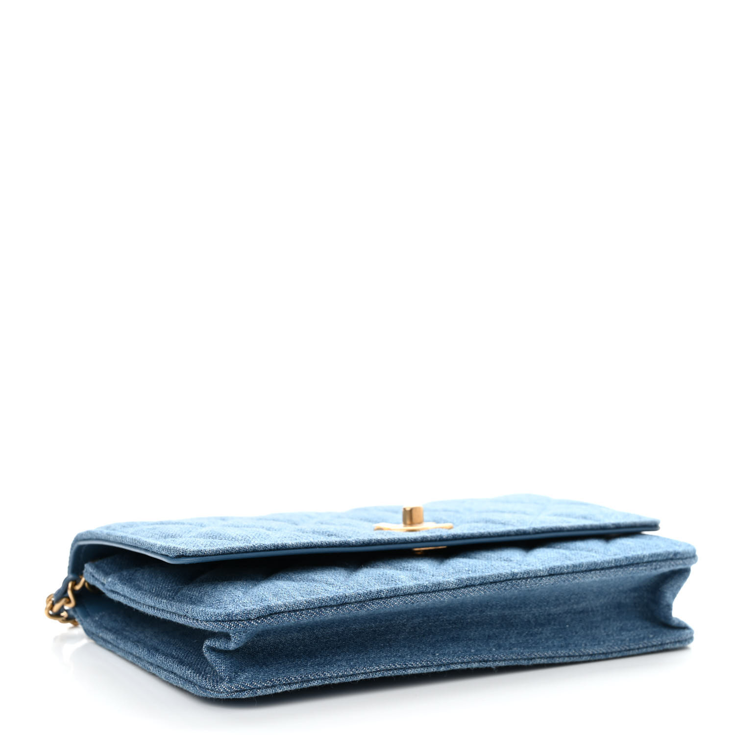 Denim Quilted CC Pearl Crush Wallet on Chain WOC Blue