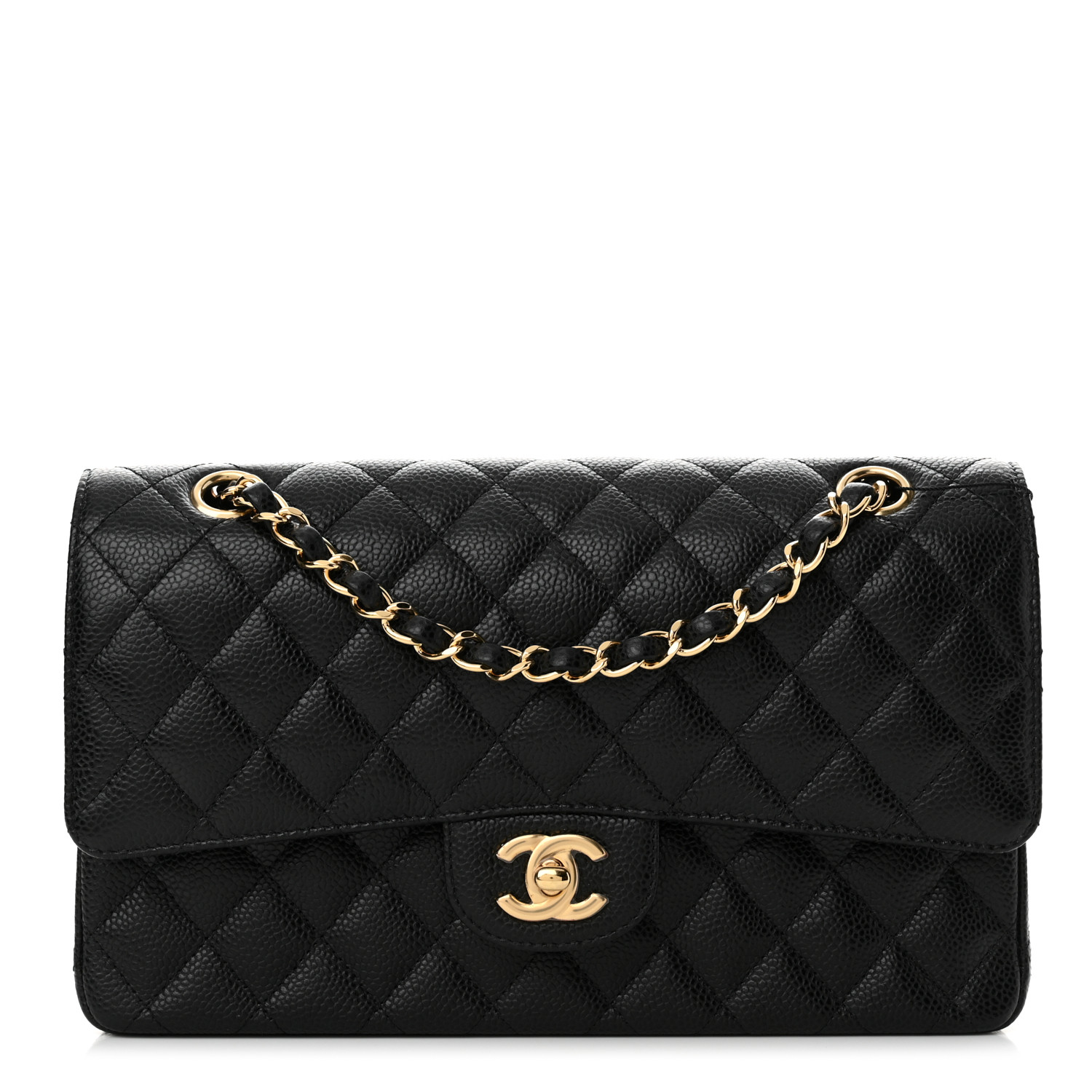 Caviar Quilted Medium Double Flap Black