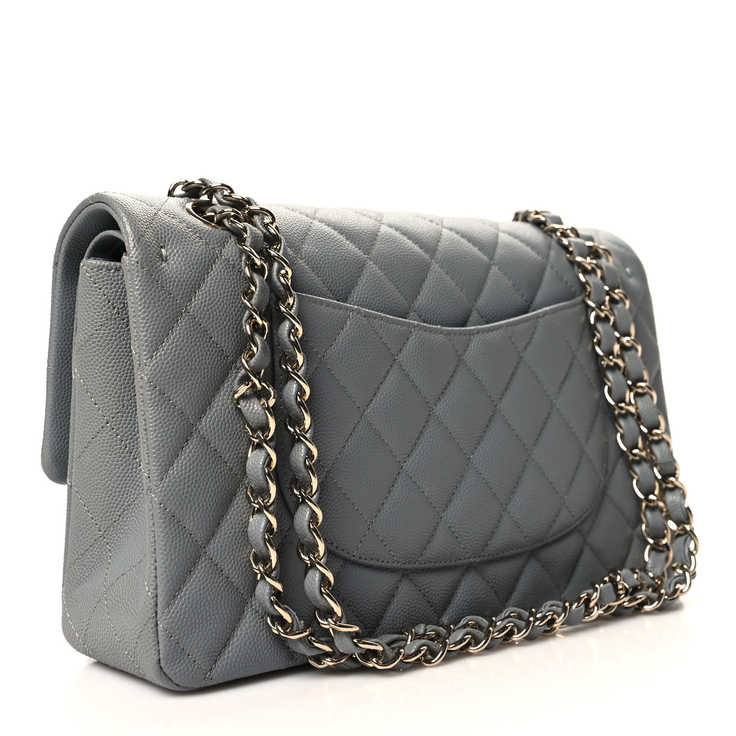 Caviar Quilted Medium Double Flap Grey