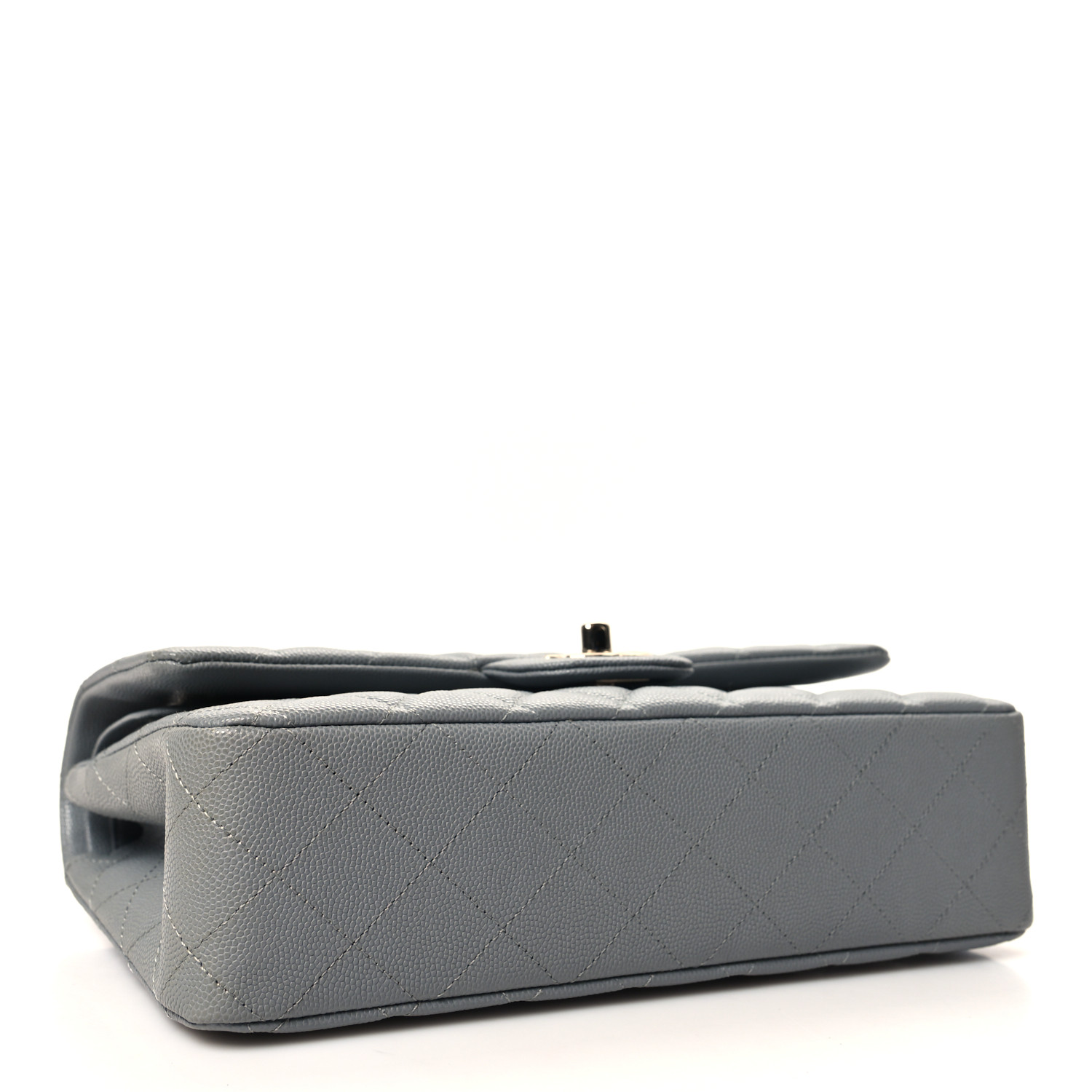 Caviar Quilted Medium Double Flap Grey