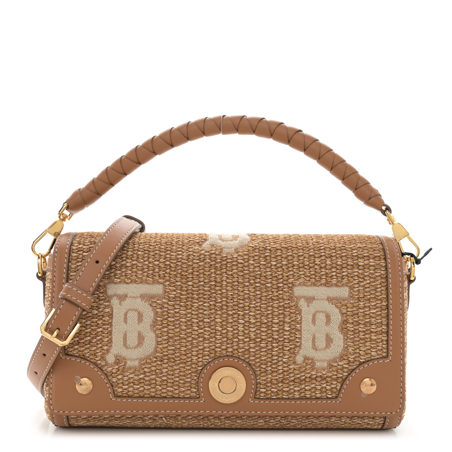 Raffia Calfskin TB Note Crossbody Bag Natural