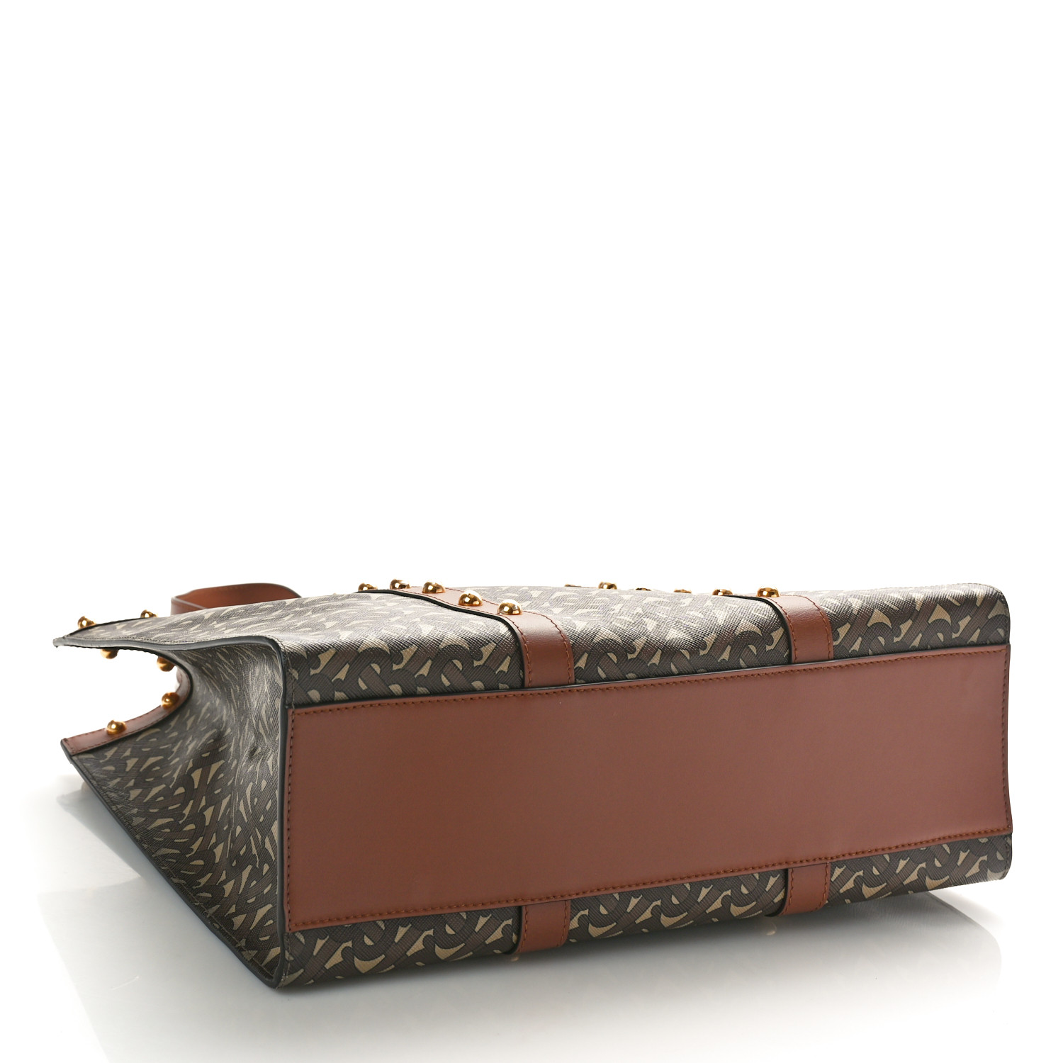 E-Canvas Monogram Studded Small Book Tote Tan Tan