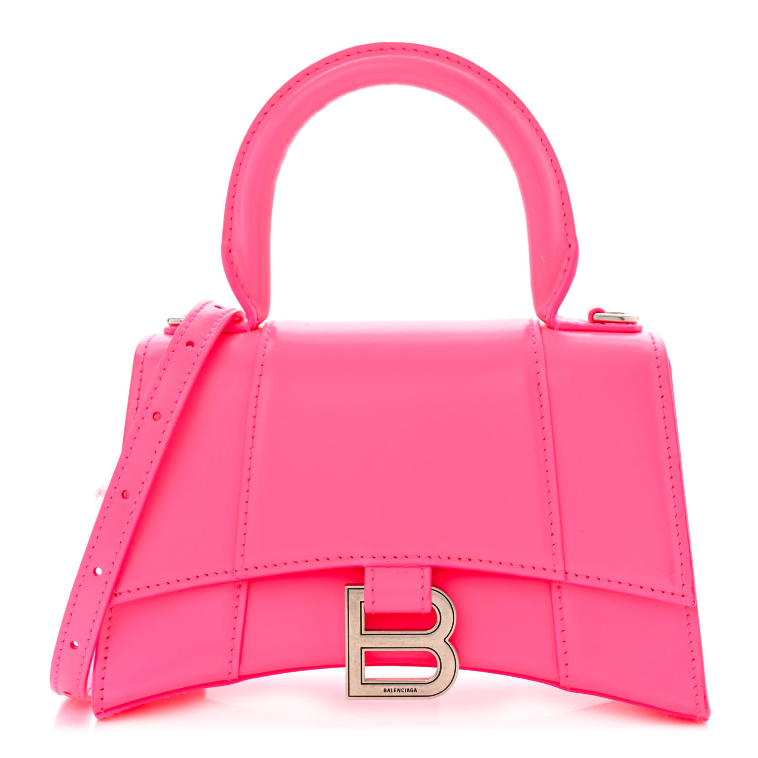 Shiny Box Calfskin Hourglass Top Handle Bag XS Hot Pink