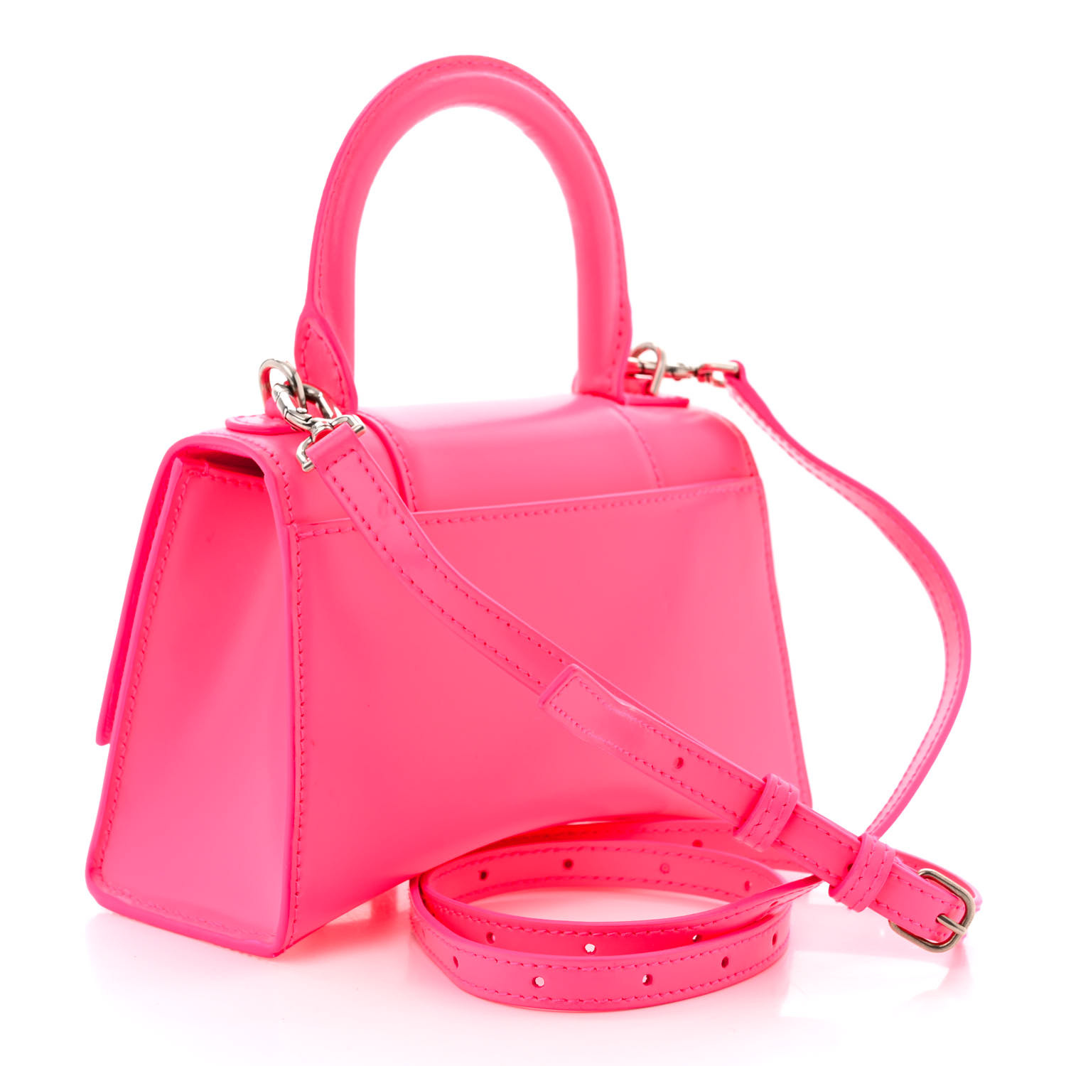 Shiny Box Calfskin Hourglass Top Handle Bag XS Hot Pink
