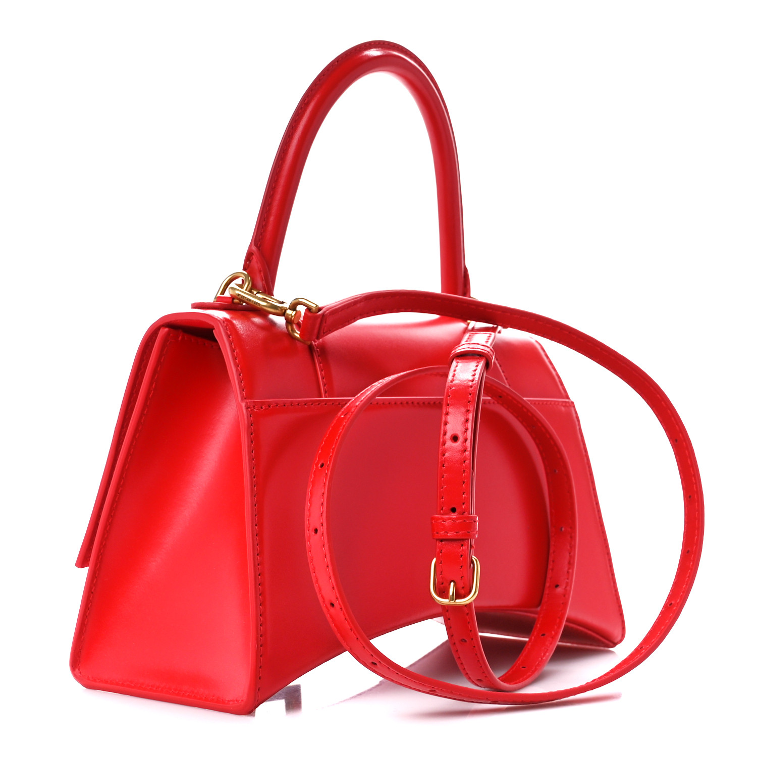 Shiny Box Calfskin Small Hourglass Top Handle Bag Bright Red