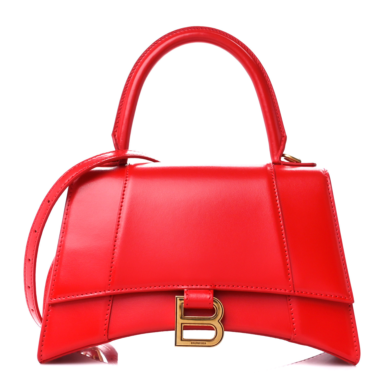 Shiny Box Calfskin Small Hourglass Top Handle Bag Bright Red