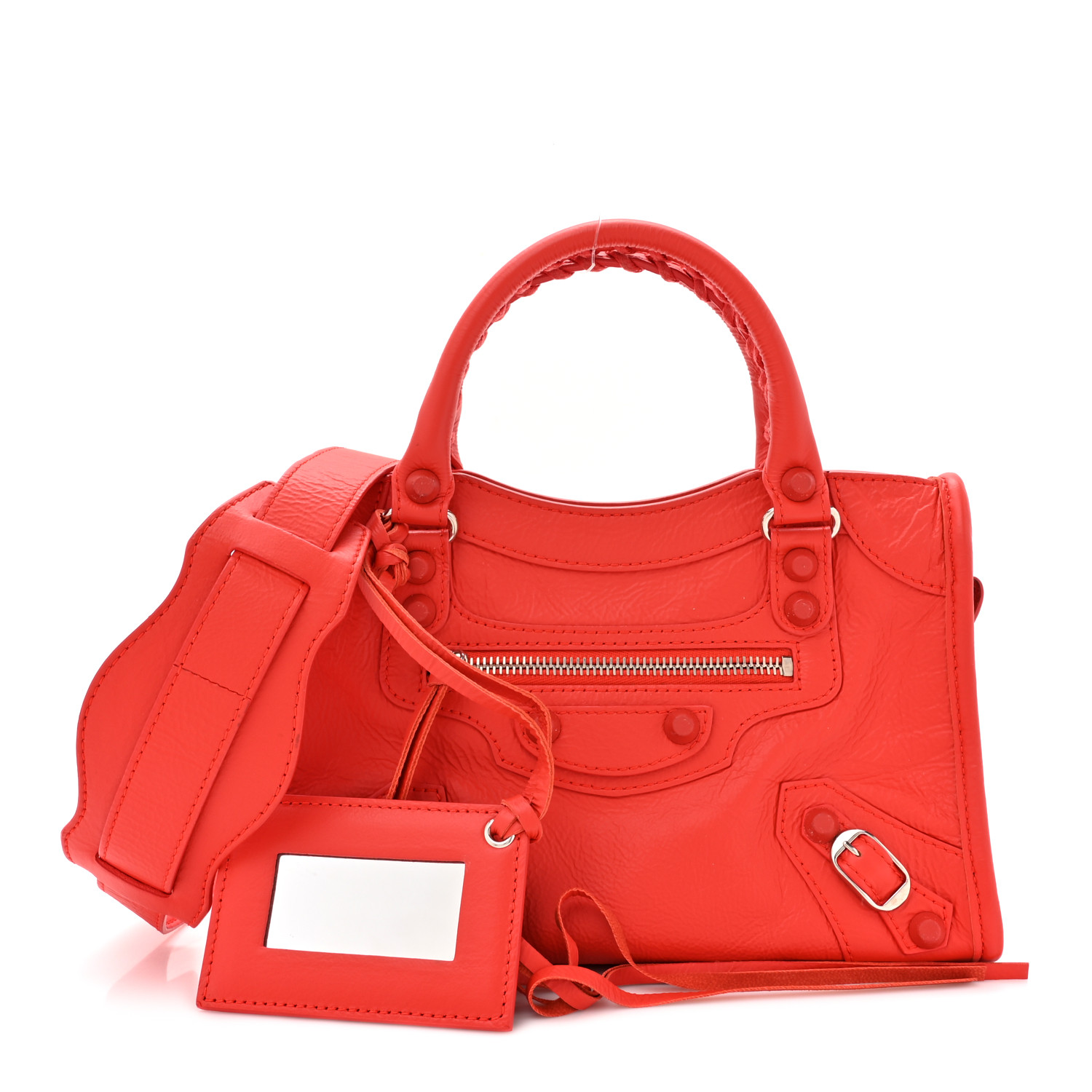 Matte Goatskin Rubber Covered Classic Hardware Mini City Rouge Coquelicot Rouge Braise