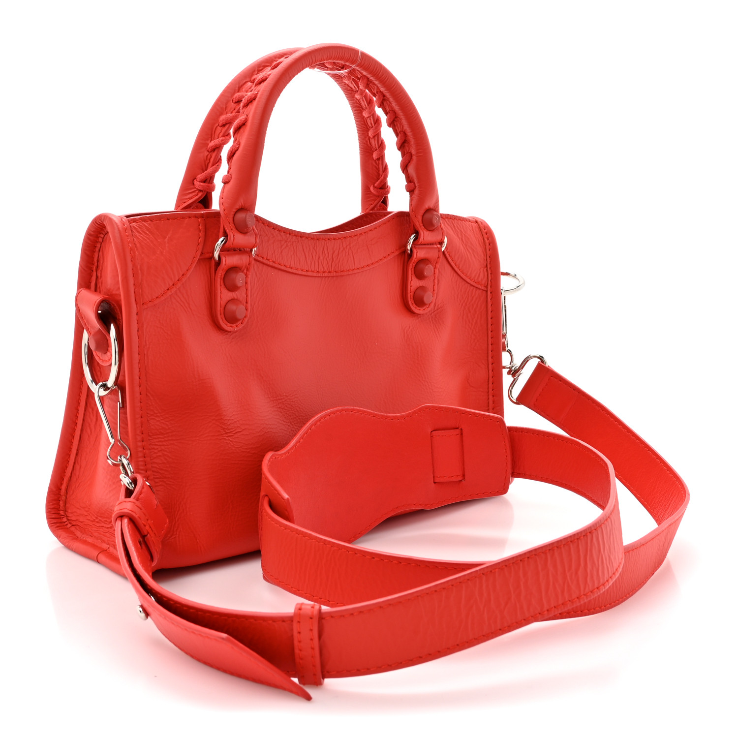 Matte Goatskin Rubber Covered Classic Hardware Mini City Rouge Coquelicot Rouge Braise