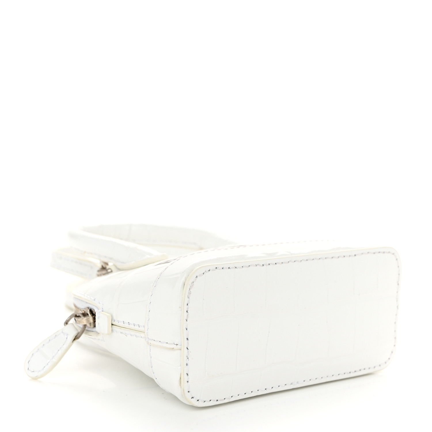 Shiny Calfskin Logo Crocodile Embossed Mini Ville Top Handle Bag White