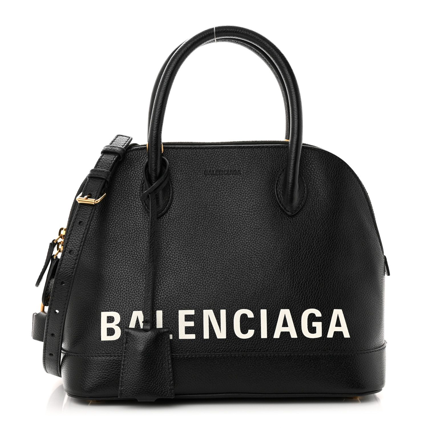 Signature Grained Calfskin Logo S Ville Top Handle Bag Black